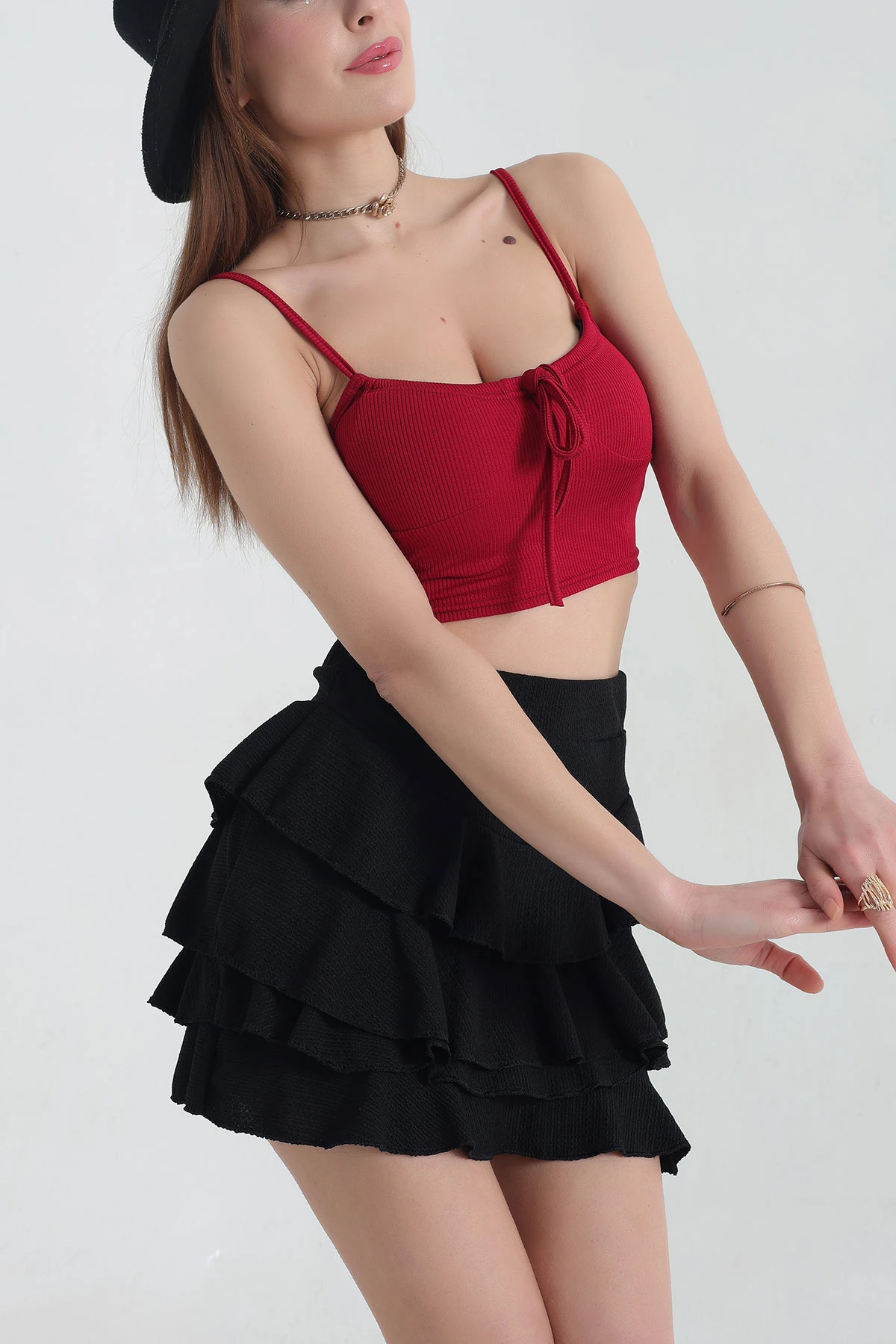 Bordo Bürümcük İp Askılı Bluz 337385
