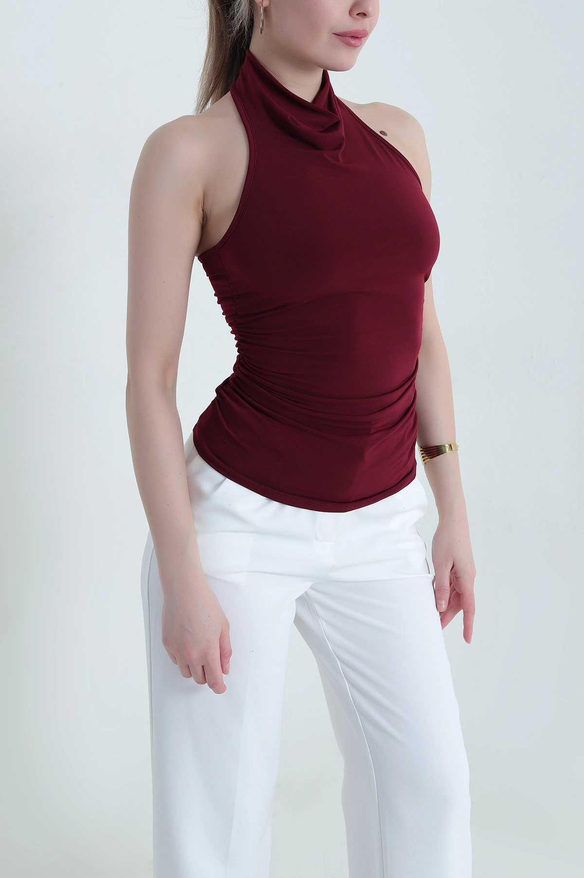 Bordo Büzgülü Buzzy Kadın Bluz 443994