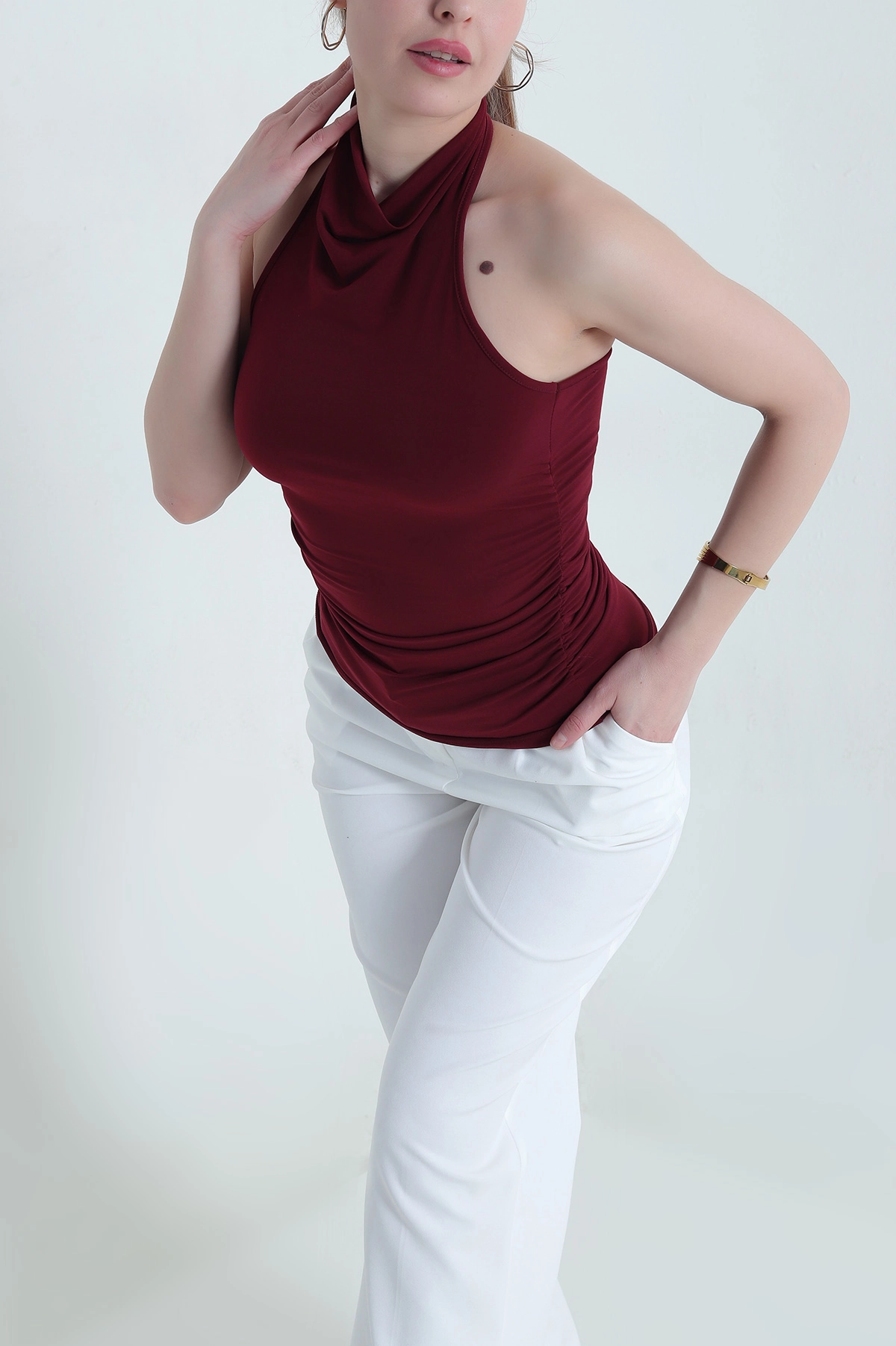 Bordo Büzgülü Buzzy Kadın Bluz 443994