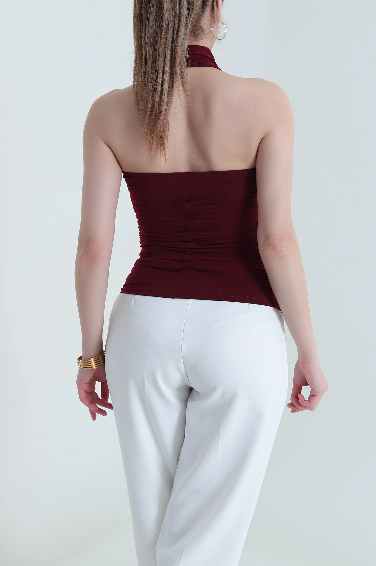 Bordo Büzgülü Buzzy Kadın Bluz 443994