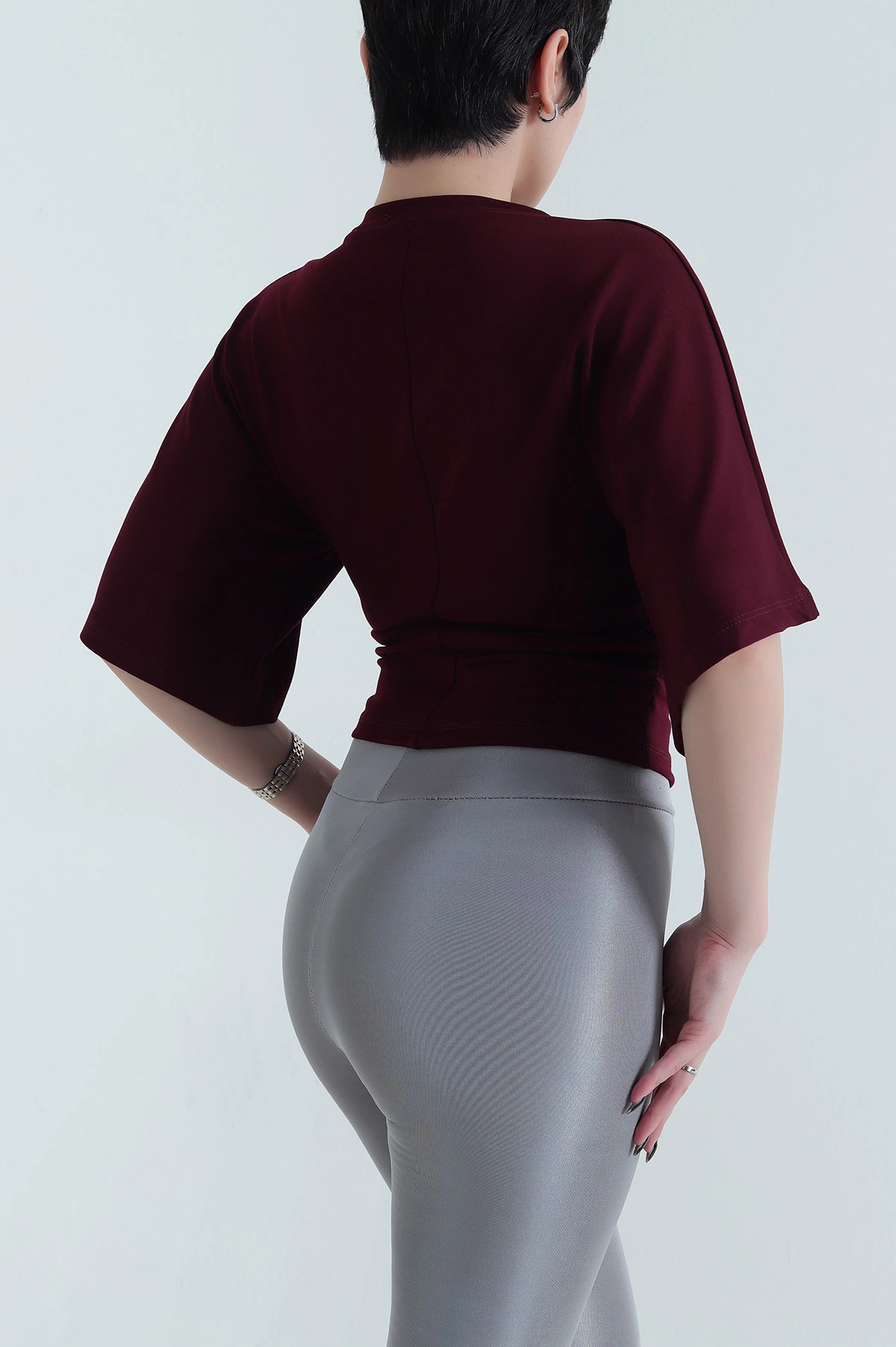Bordo Büzgülü Lİkralı Oysho Kadın Tişört 454647