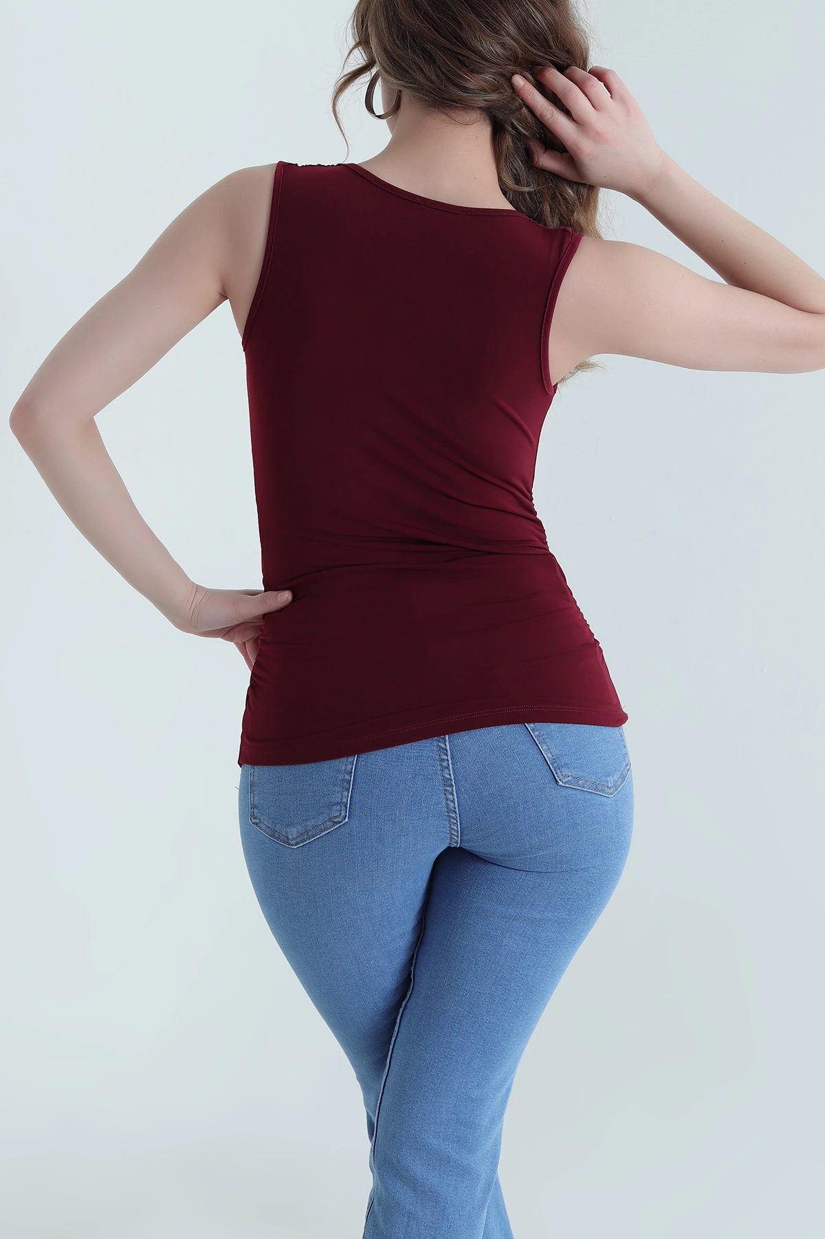 Bordo Büzgülü Likralı Sandy Kadın Bluz 447722