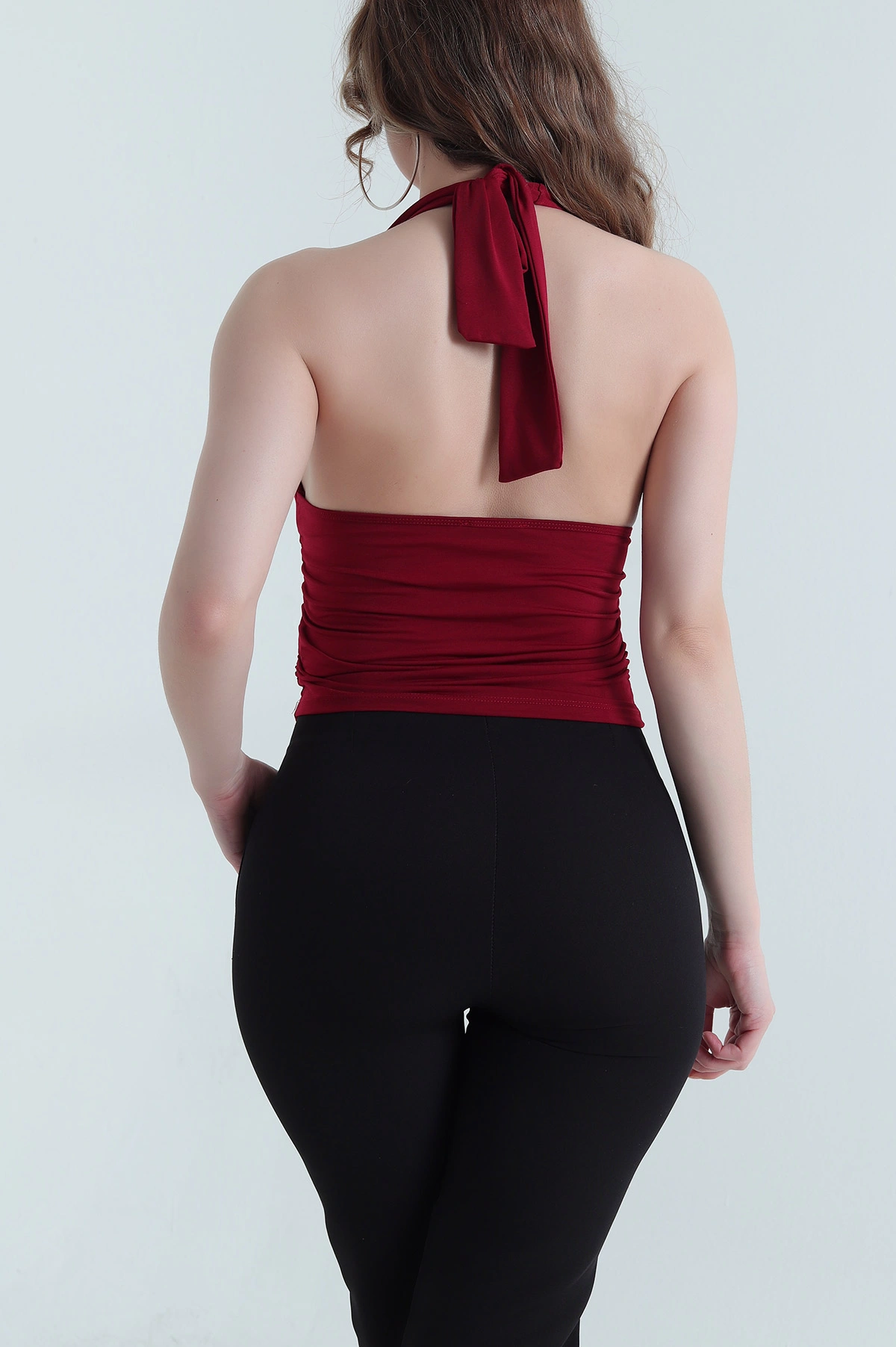 Bordo Büzgülü Likralı Sandy Kadın Bluz 452108