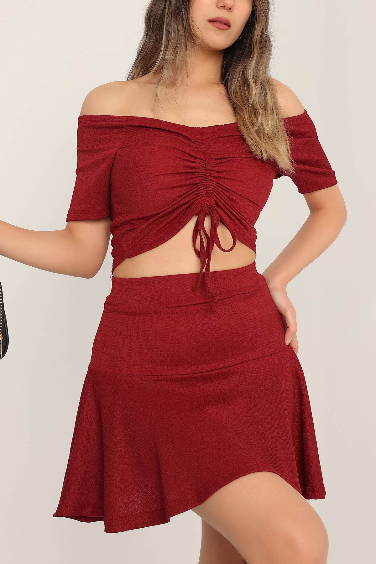 Bordo Büzgülü Okyanus Kumaş İkili Takım 173293
