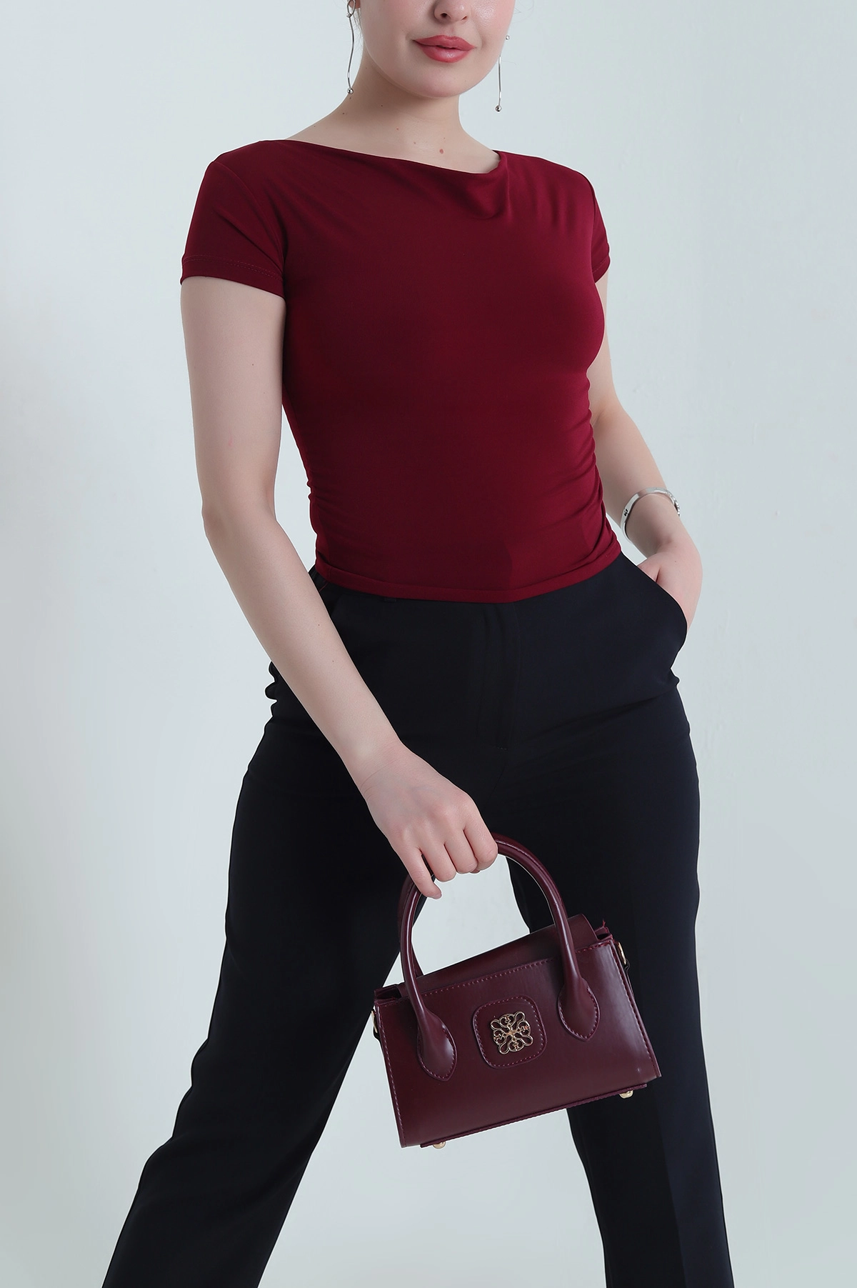 Bordo Büzgülü Sandy Kadın Bluz 453876
