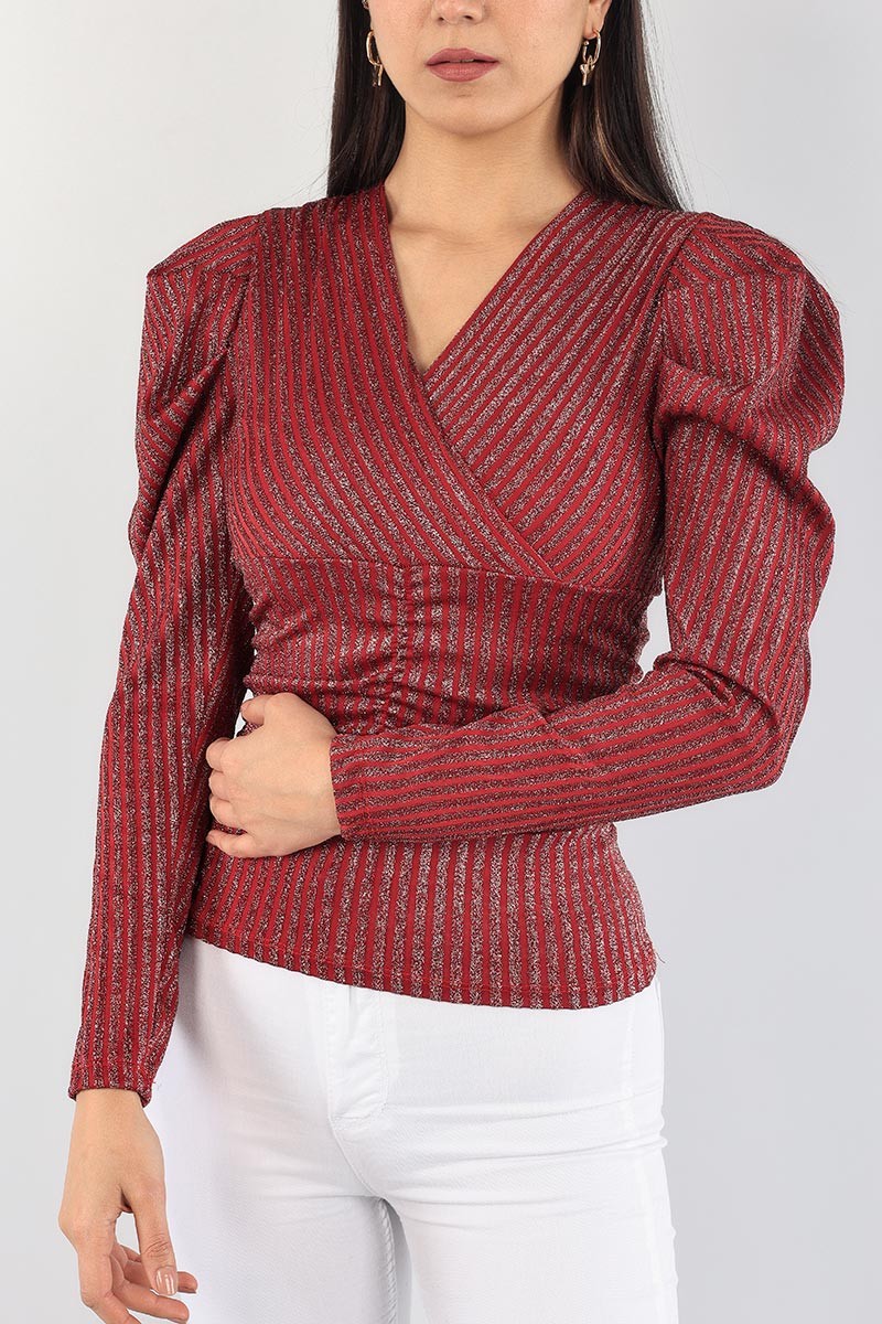 Bordo Büzgülü Sim Tasarım Bluz 89200