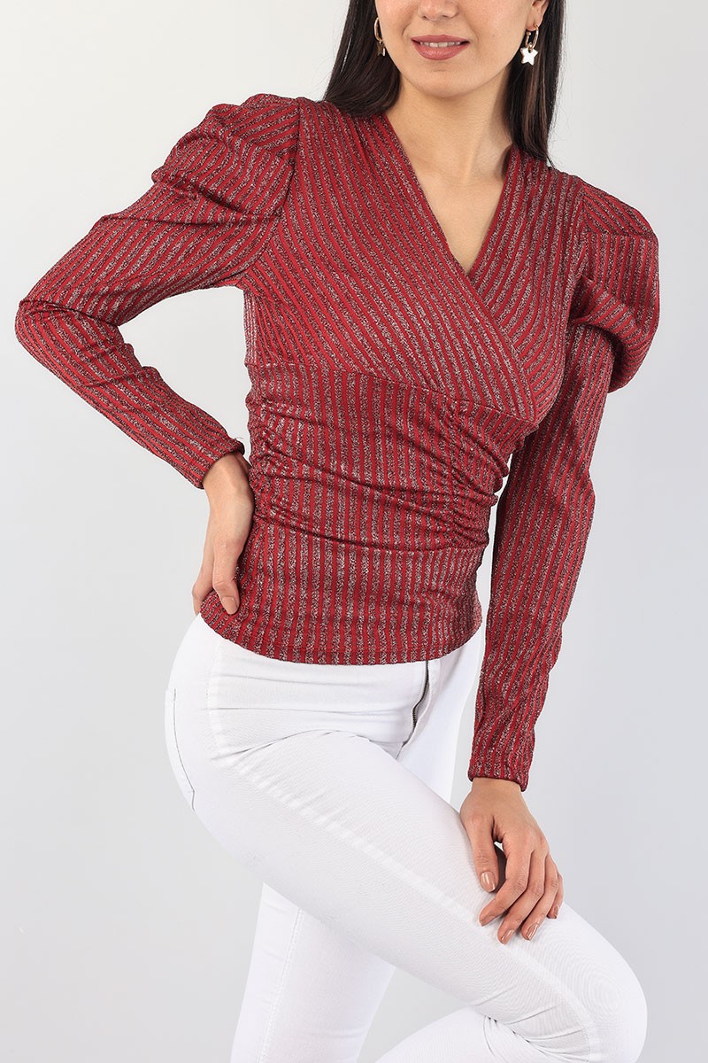 Bordo Büzgülü Sim Tasarım Bluz 89200
