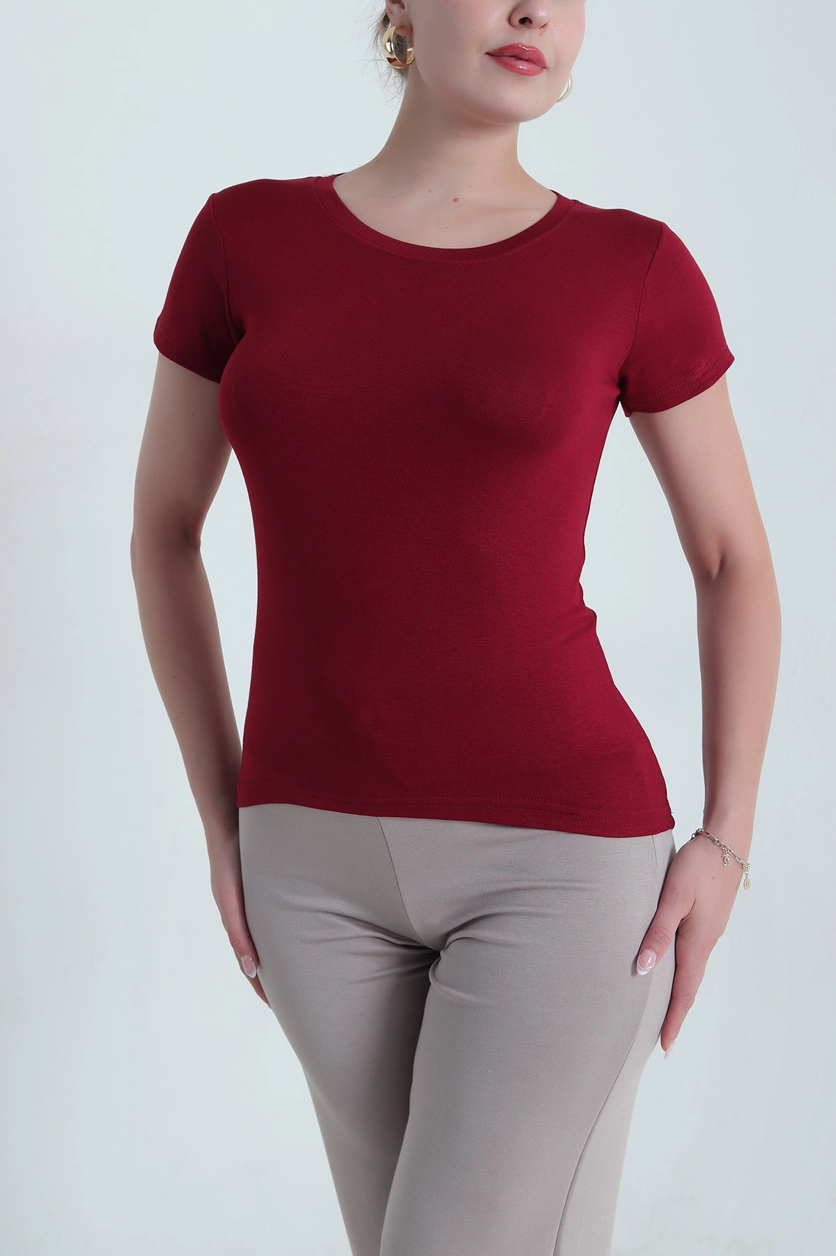 Bordo Buzzy Likralı Kadın Body Bluz 478326