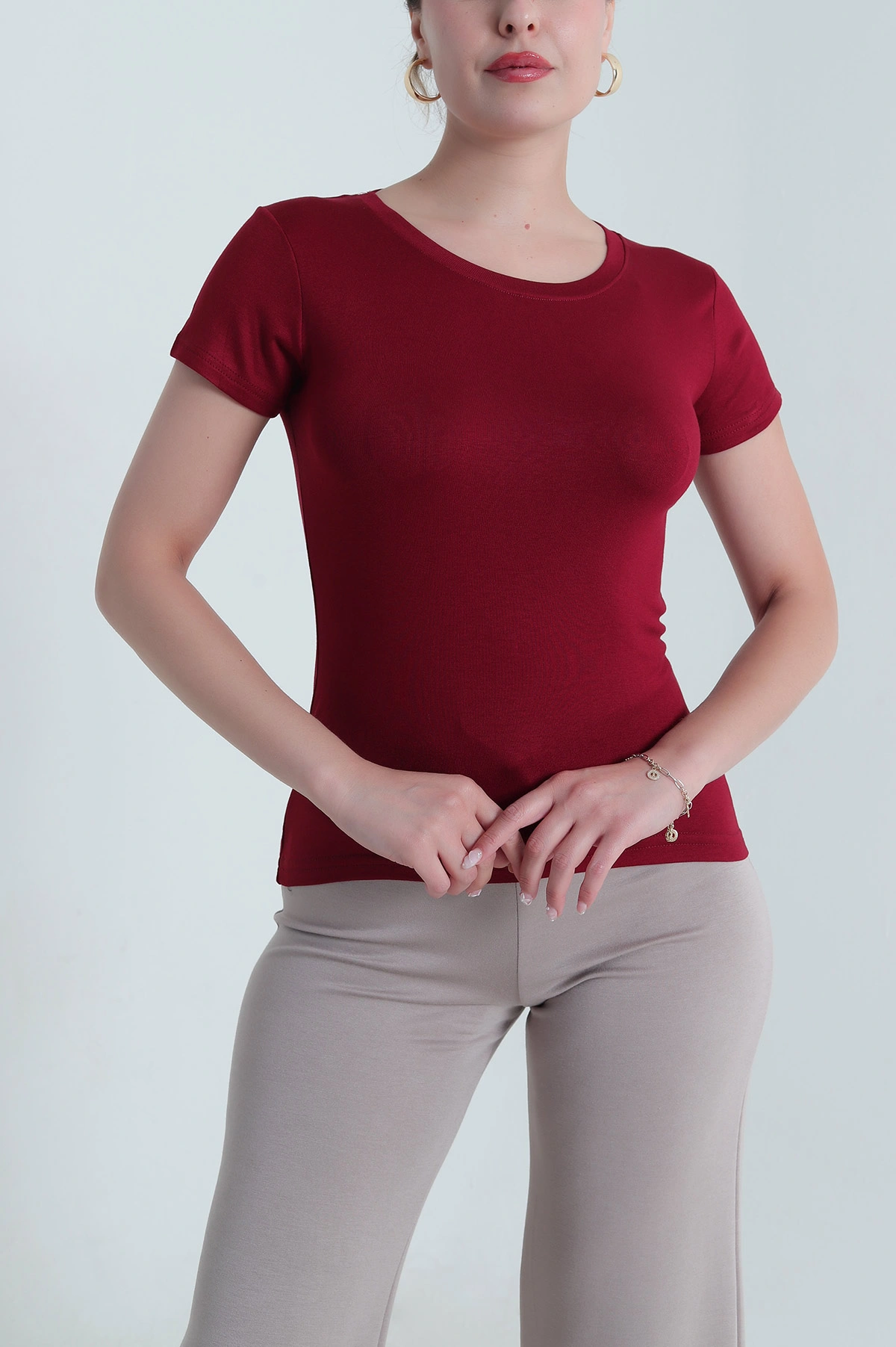 Bordo Buzzy Likralı Kadın Body Bluz 478326