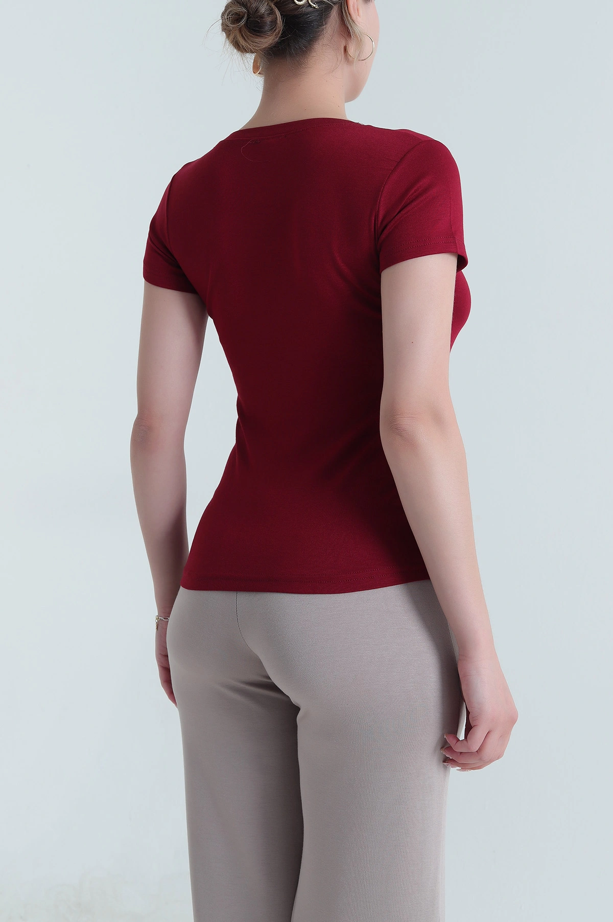 Bordo Buzzy Likralı Kadın Body Bluz 478326