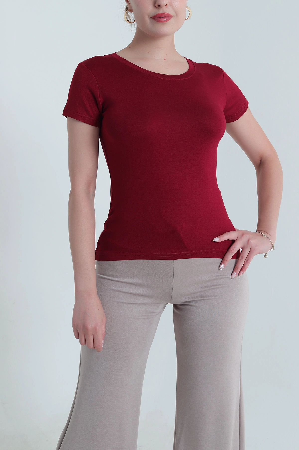 Bordo Buzzy Likralı Kadın Body Bluz 478326