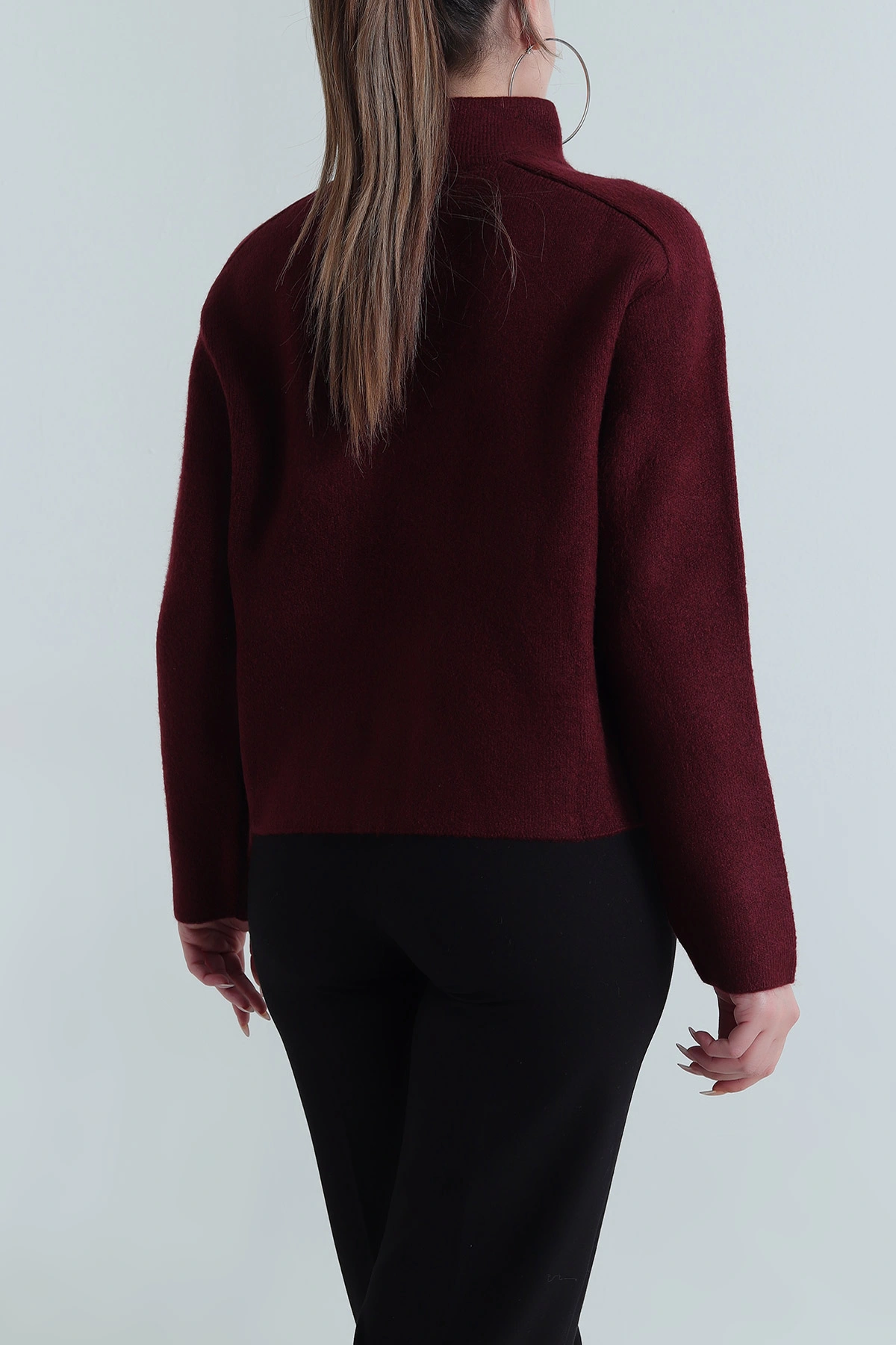 Bordo Çelik Örme Kadın Triko Hırka 490590