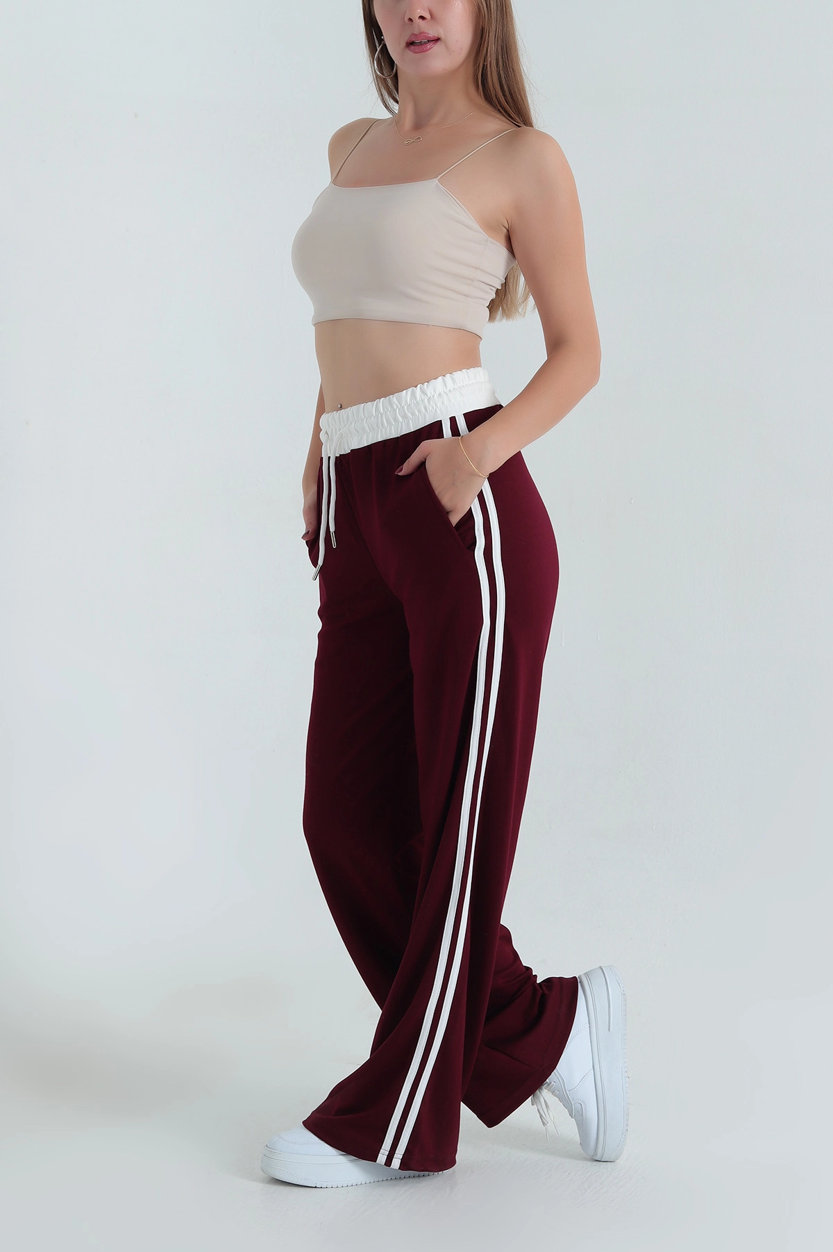 Bordo Cepli Bel Lastikli Modal Kadın Pantolon 391131