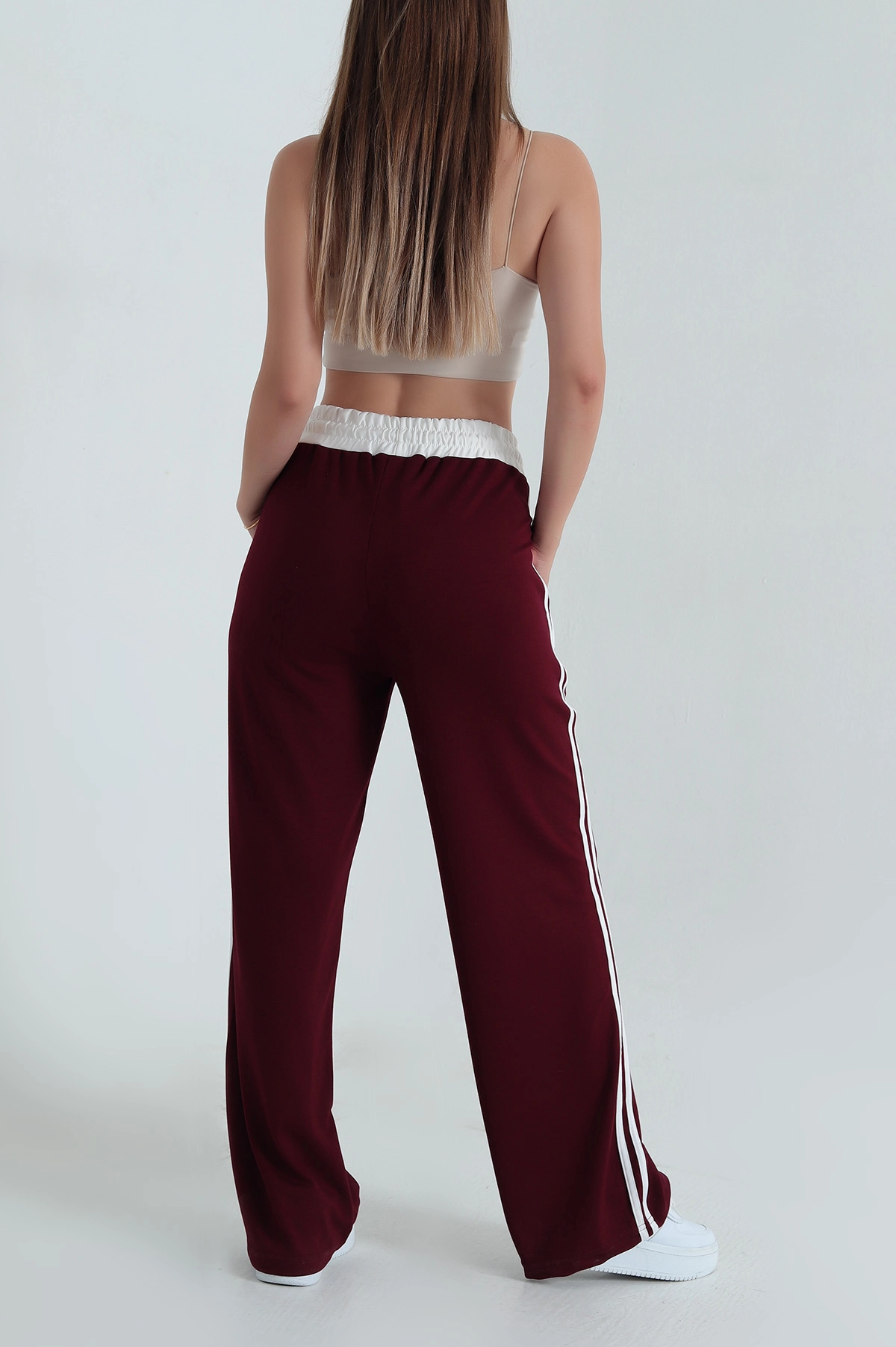 Bordo Cepli Bel Lastikli Modal Kadın Pantolon 391131