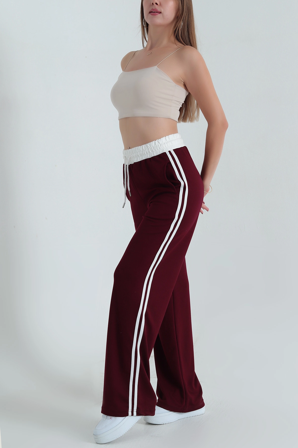 Bordo Cepli Bel Lastikli Modal Kadın Pantolon 391131
