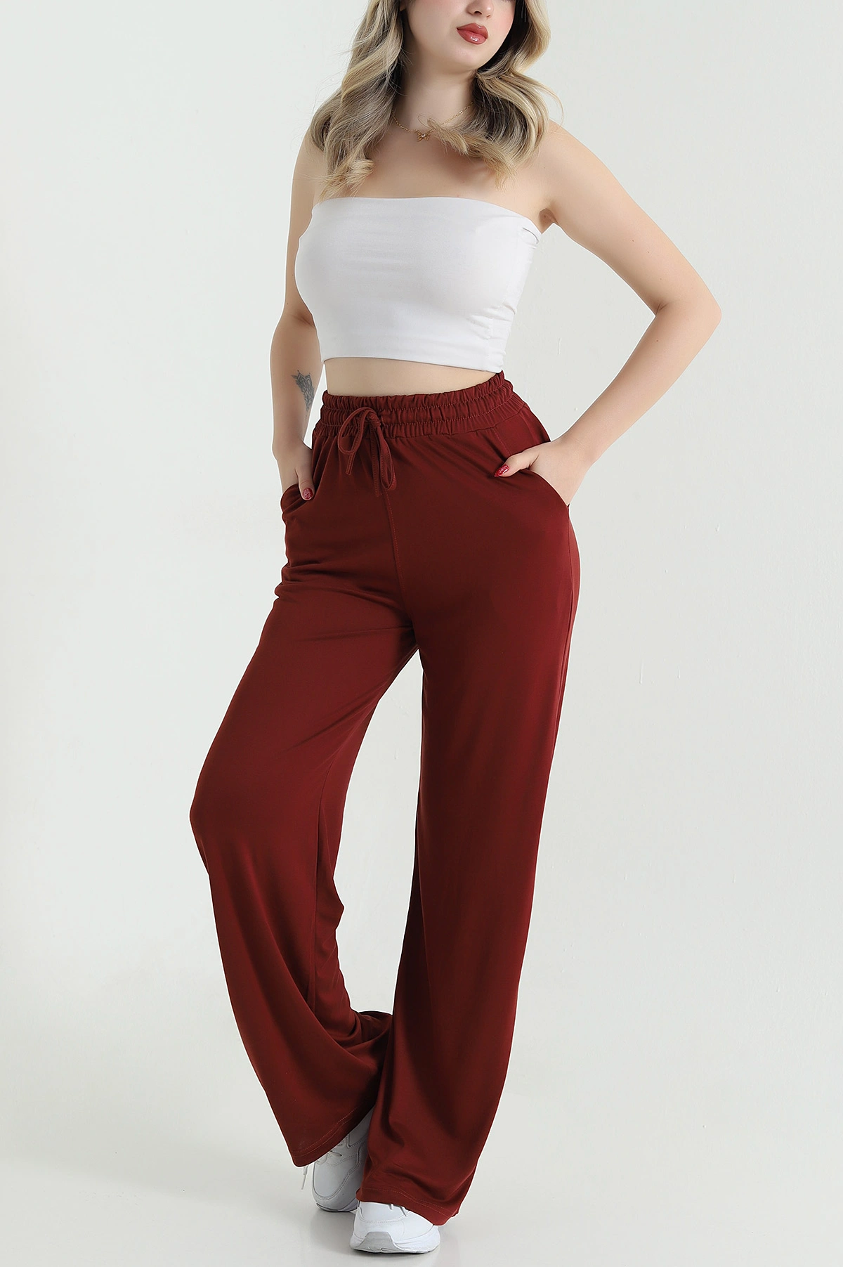 Bordo Cepli Bel Lastikli Modal Kadın Pantolon 468695