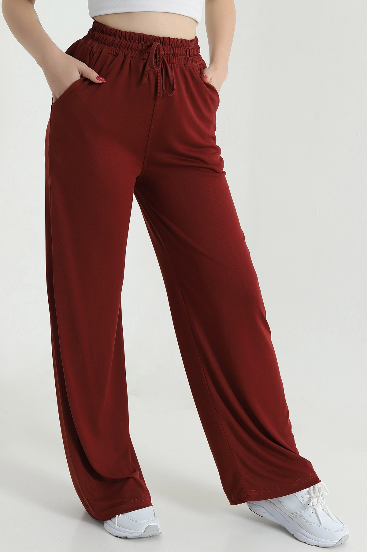 Bordo Cepli Bel Lastikli Modal Kadın Pantolon 468695