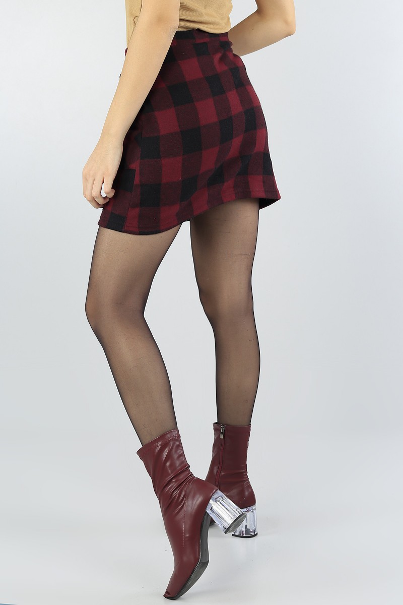 Bordo Cepli Beli Lastikli Kaşe Etek 54434