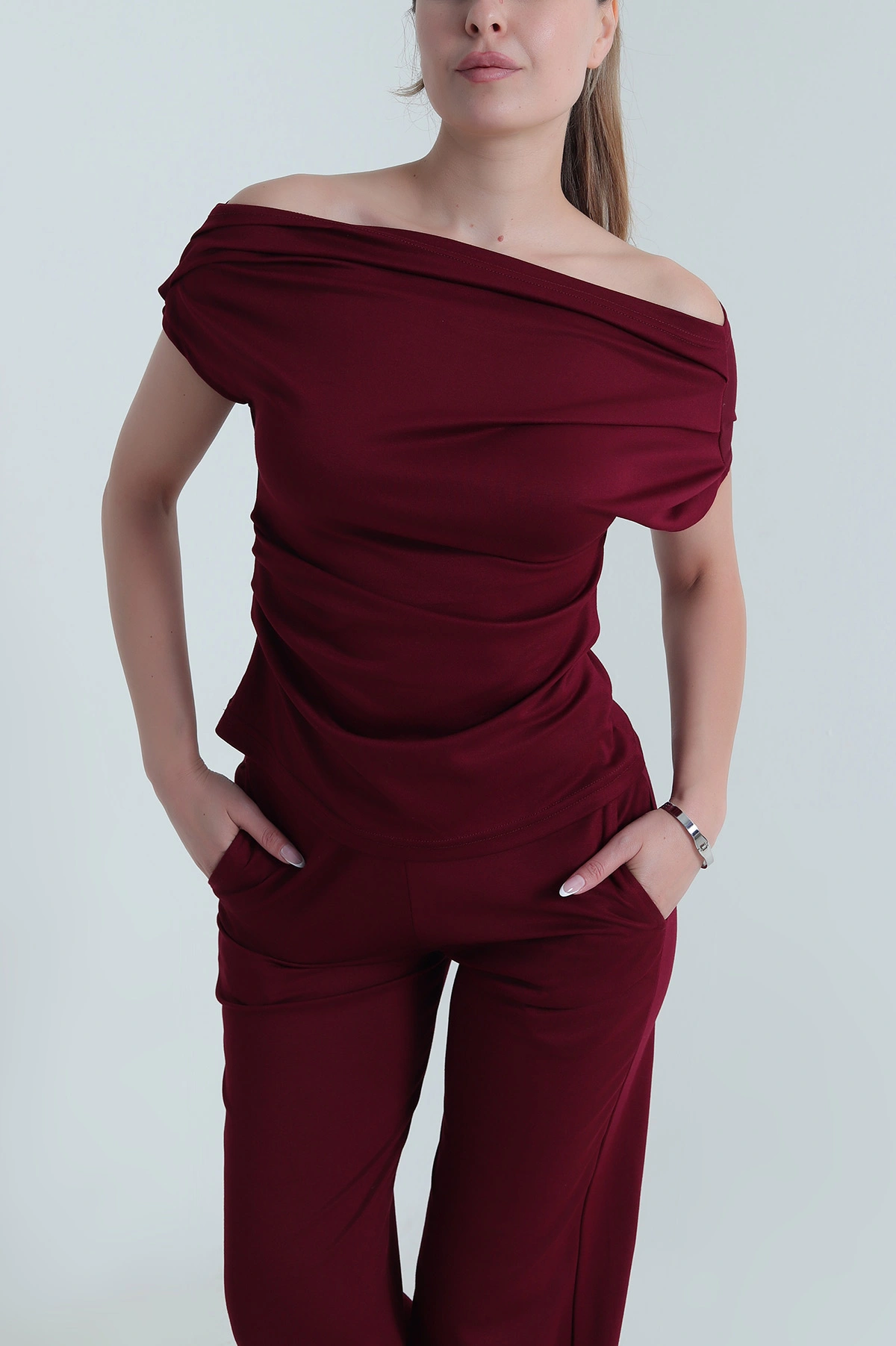 Bordo Cepli Pileli Modal Kadın İkili Takım 484445