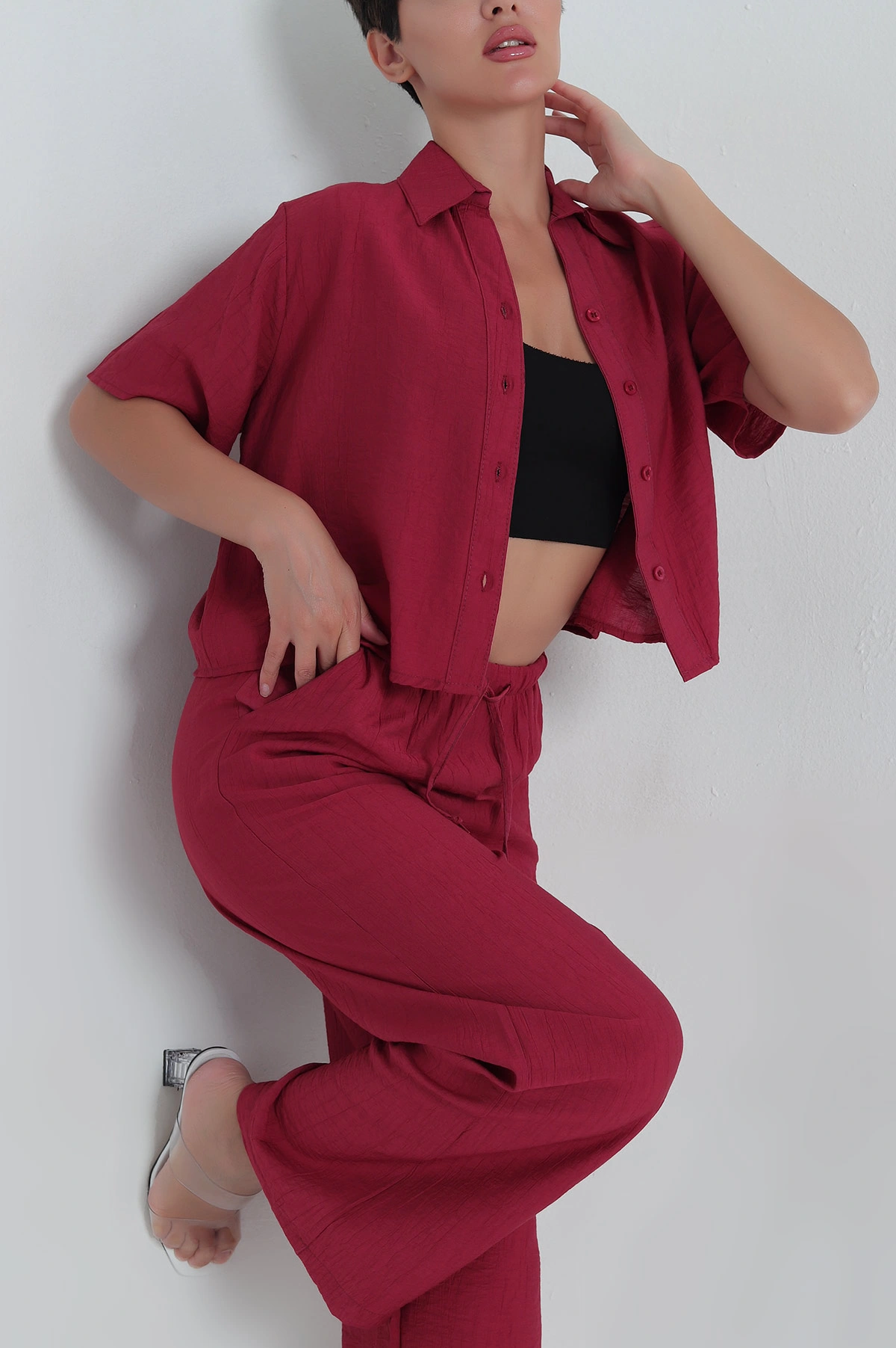 Bordo Çilek Kumaş Kadın İkili Takım 379240