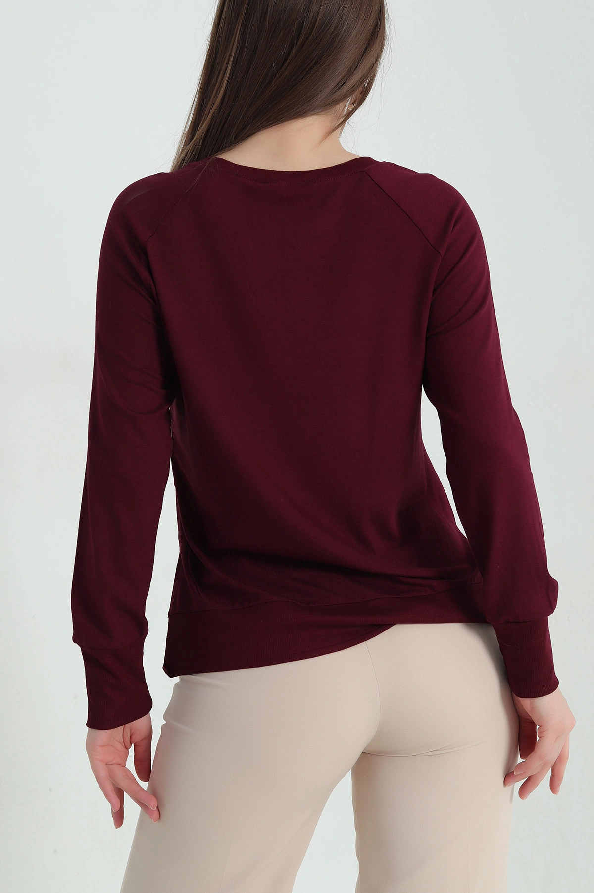 Bordo Çilek Kumaş Likralı Kadın Bluz 347894