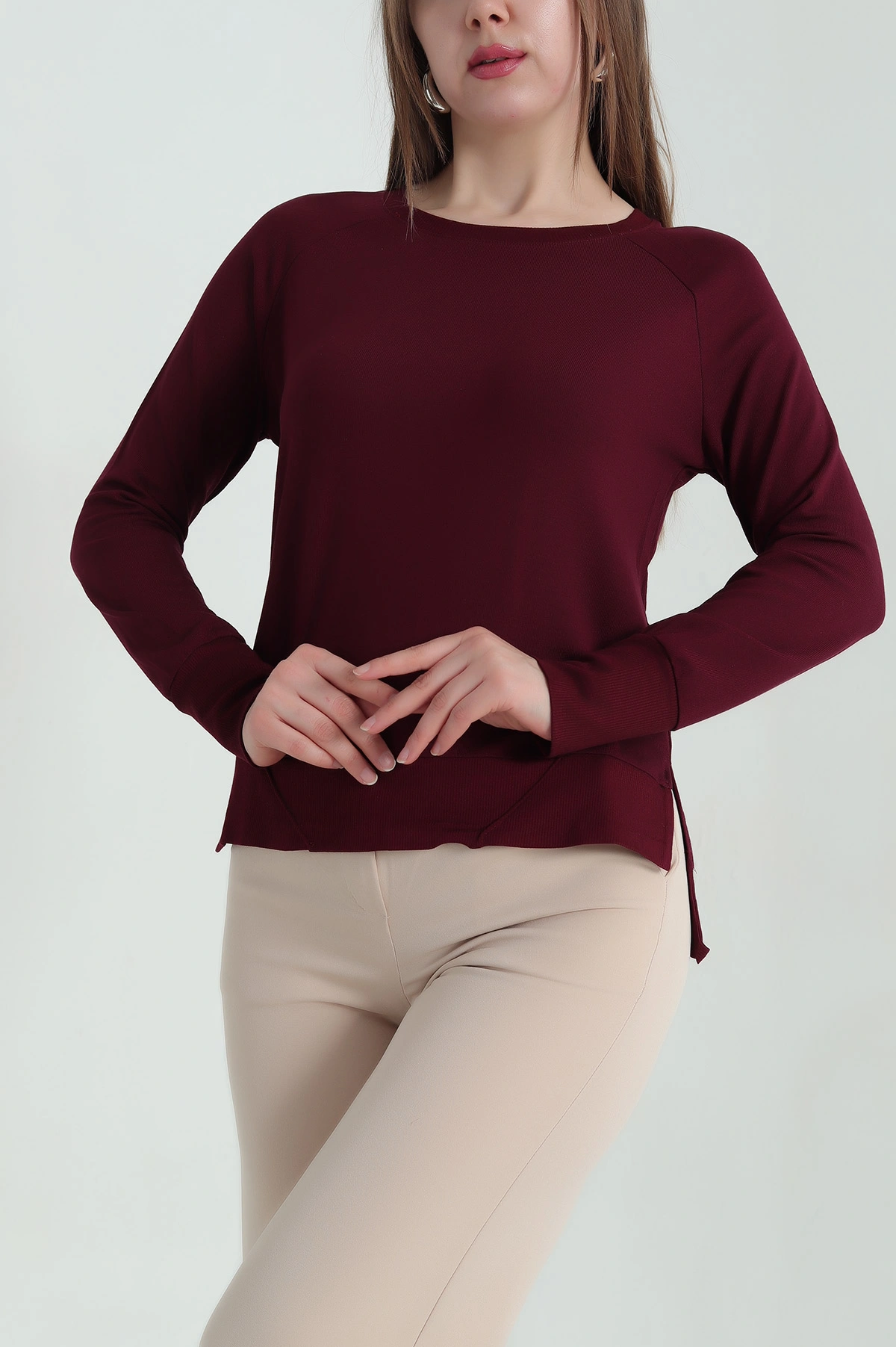 Bordo Çilek Kumaş Likralı Kadın Bluz 347894