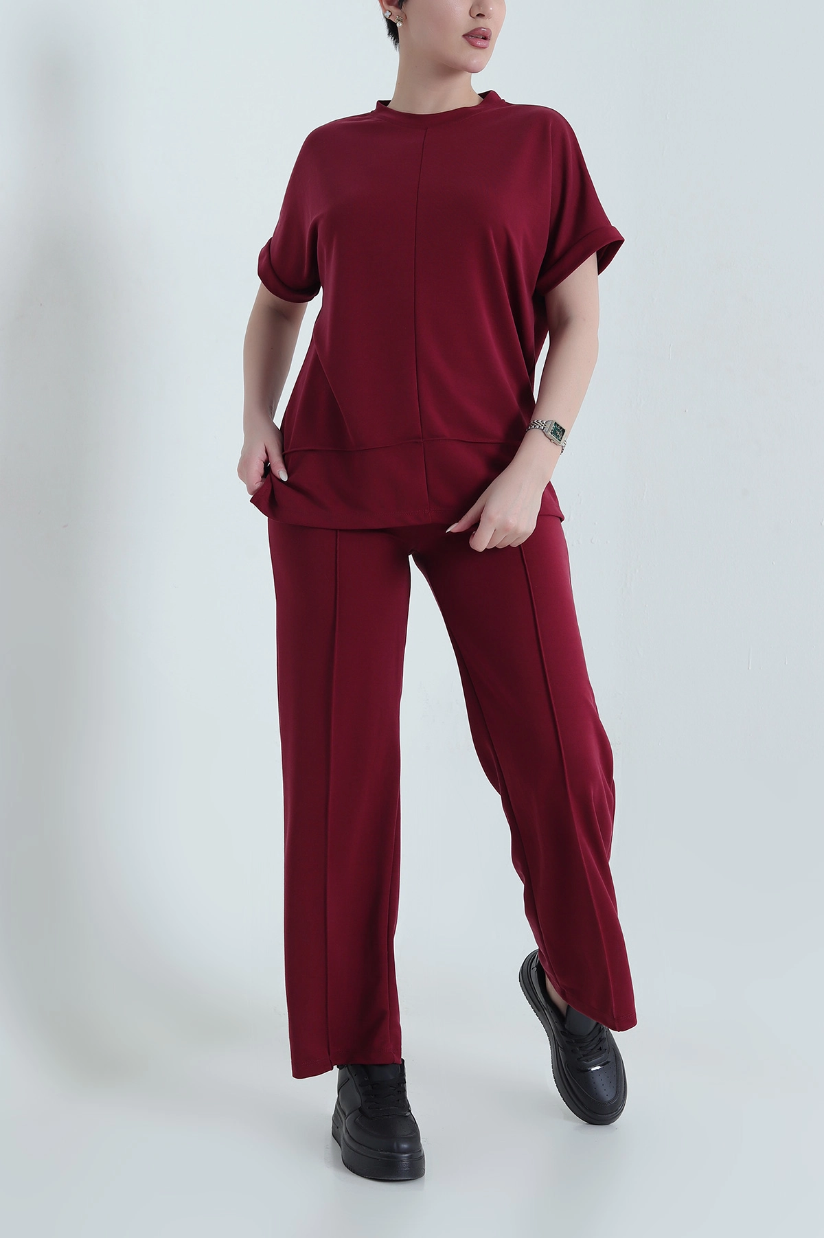 Bordo Çimalı Pike Modal Kadın İkili Takım 447714