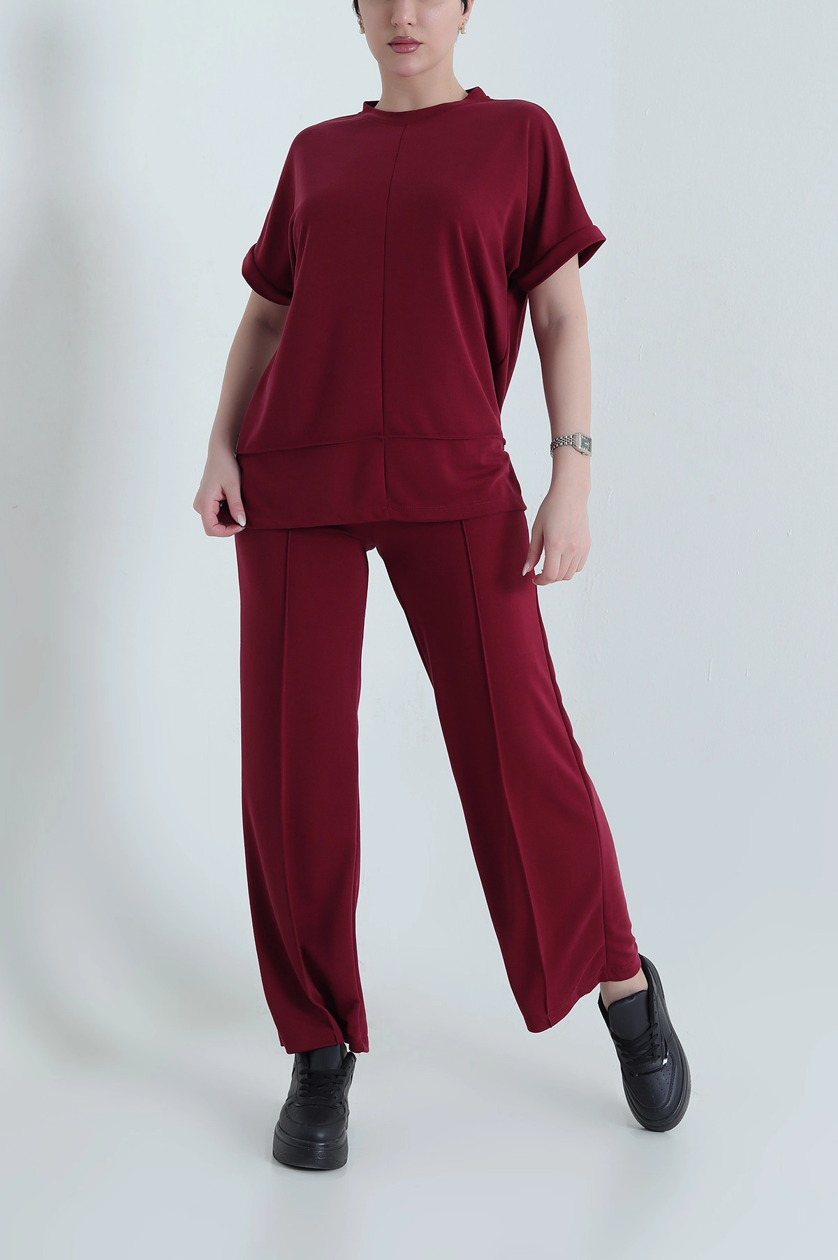 Bordo Çimalı Pike Modal Kadın İkili Takım 447714