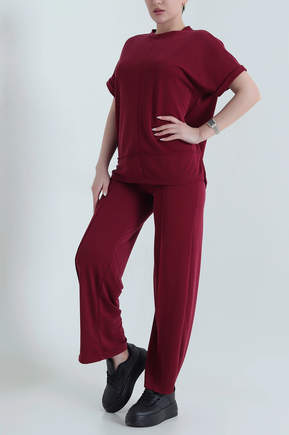 Bordo Çimalı Pike Modal Kadın İkili Takım 447714