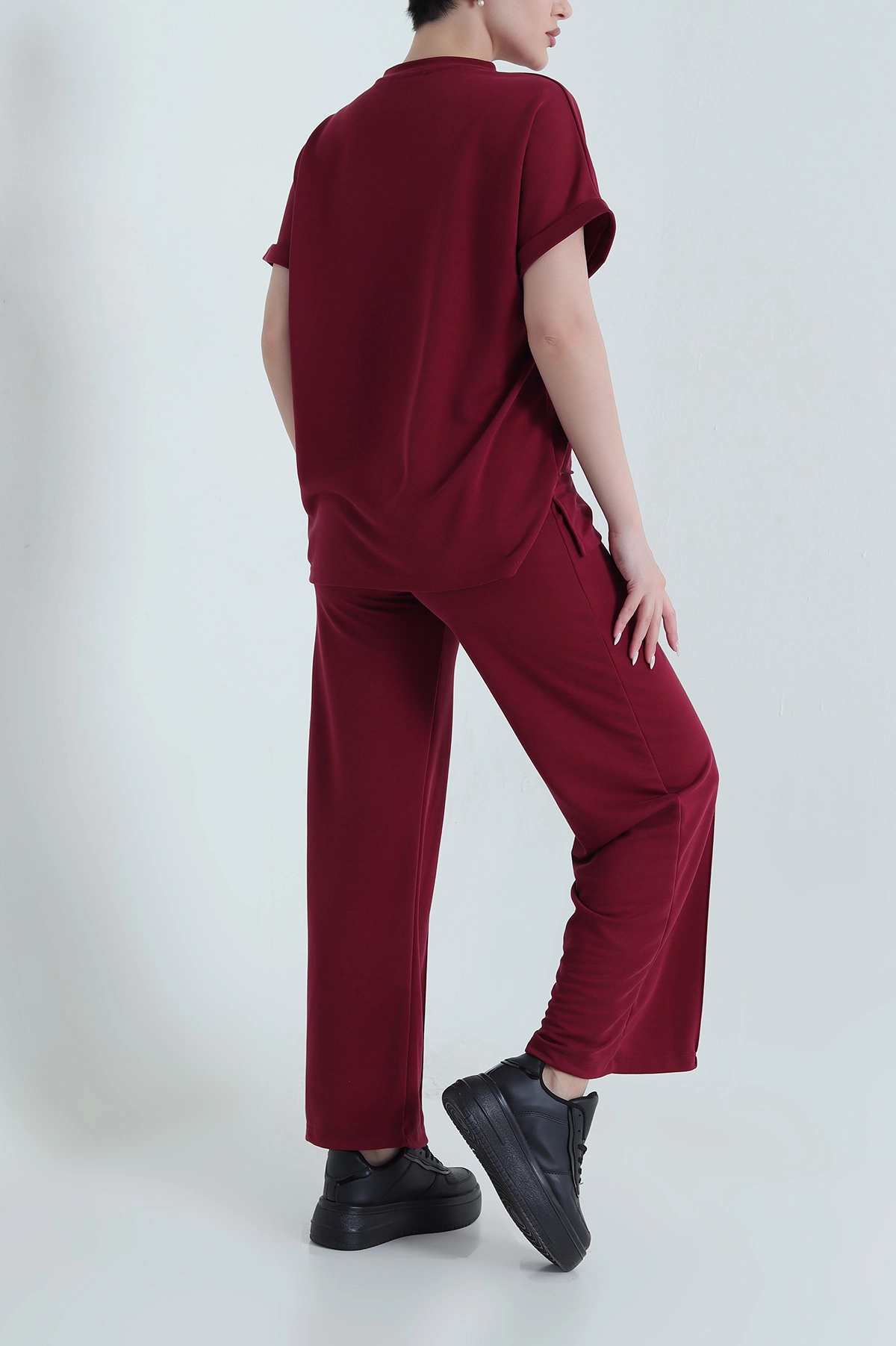 Bordo Çimalı Pike Modal Kadın İkili Takım 447714