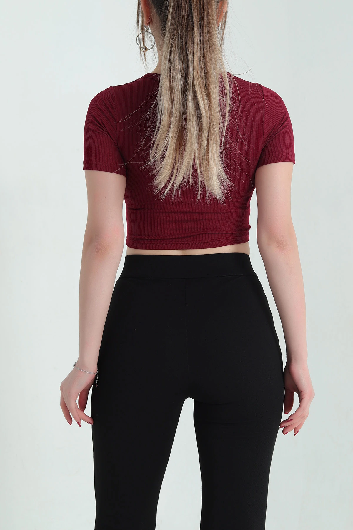 Bordo Çıt Çıt Düğmeli Fitilli Bluz 336298