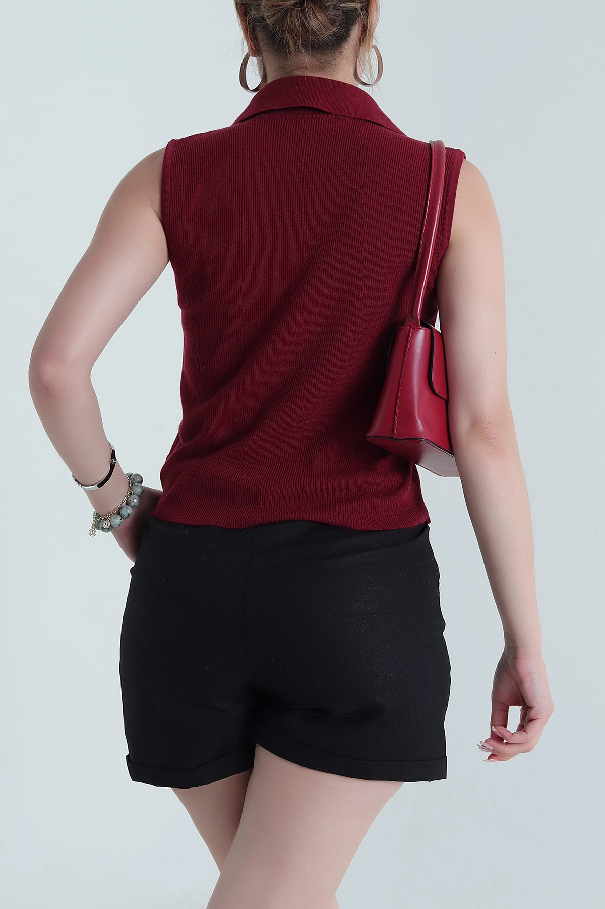 Bordo Cıt Cıtlı Polo Yaka Kadın Triko 477782