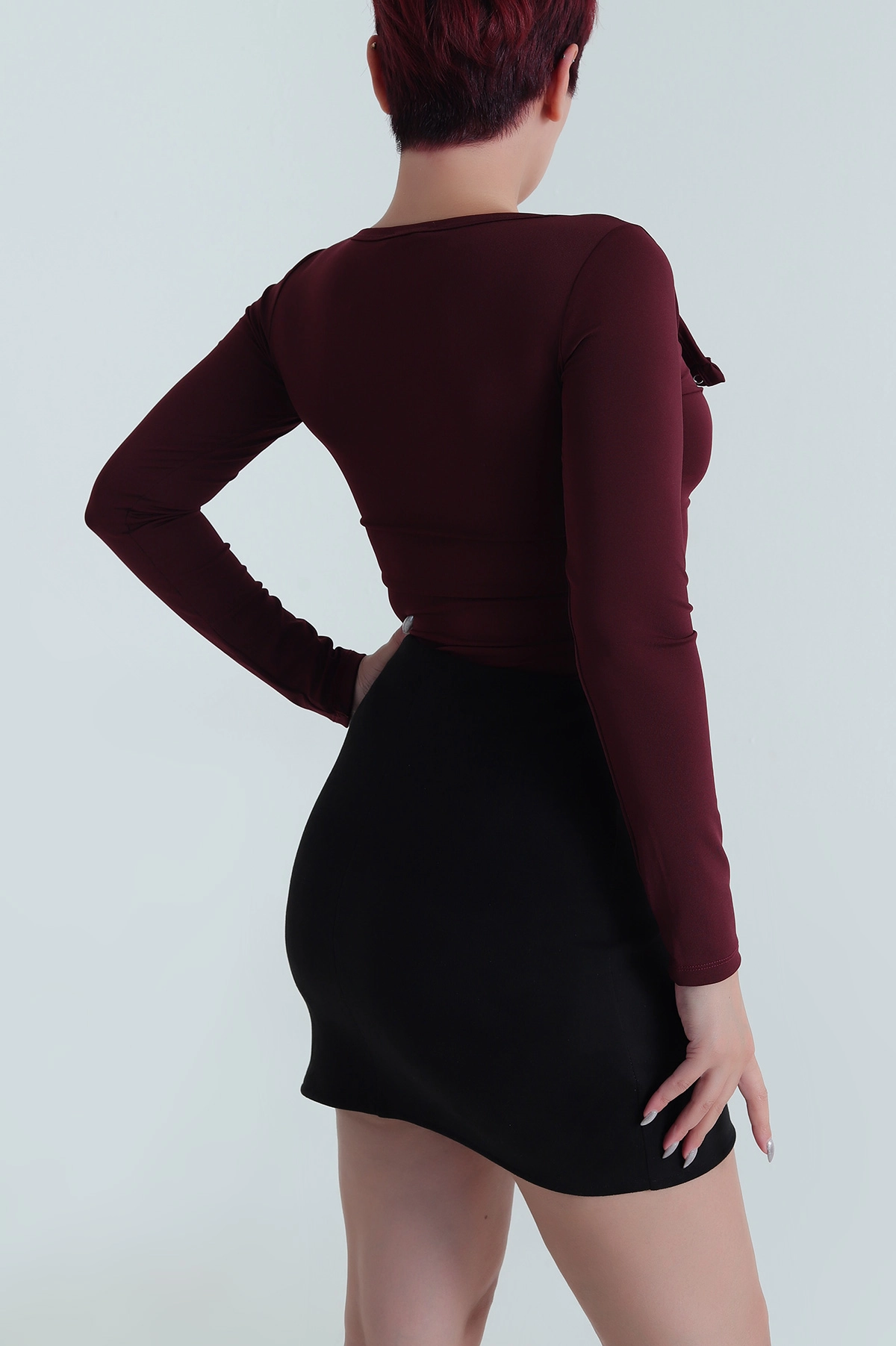 Bordo Çıtçıt Yaka Dalgıç Kadın Zıbın Bluz 482762