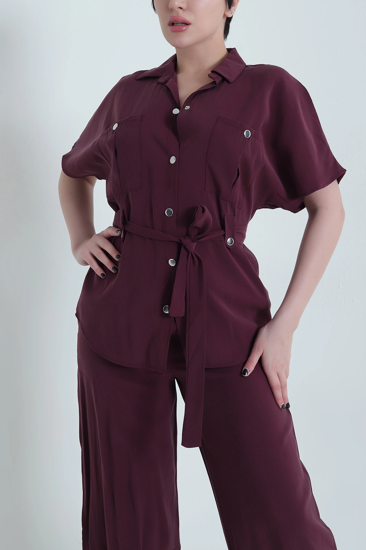 Bordo Çıtçıtlı Modal Kadın İkili Takım 454816