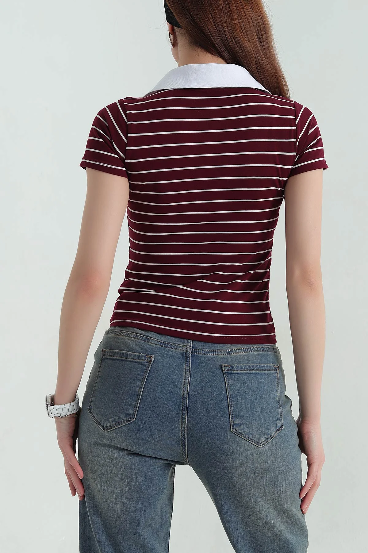 Bordo Çizgili Polo Yaka Süprem Tişört 364854