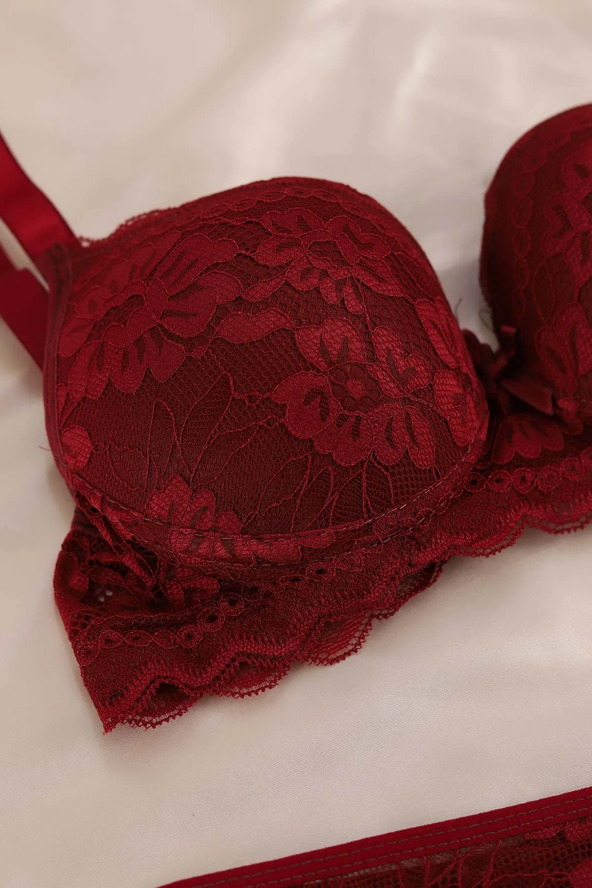 Bordo Dantelli Destekli Sütyen Takımı 291463