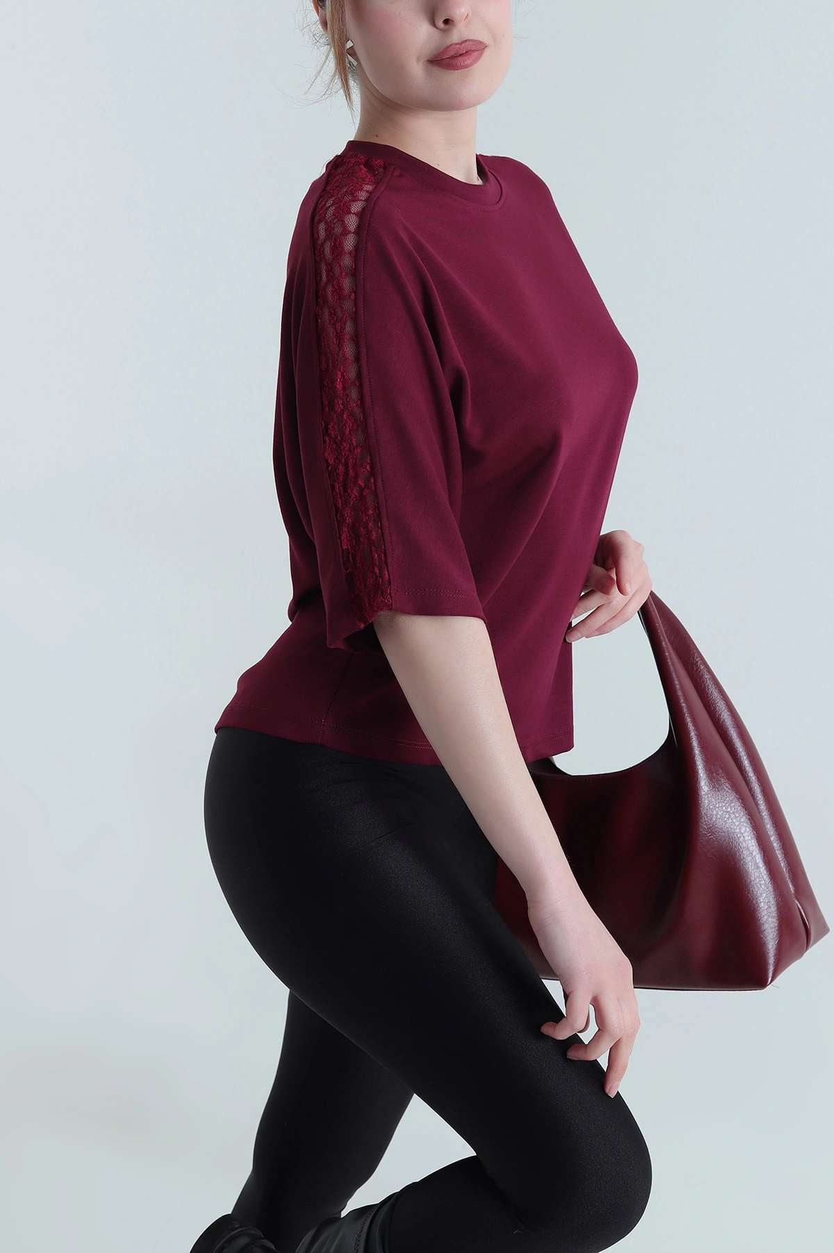 Bordo Dantelli Modal Kadın Bluz 451359