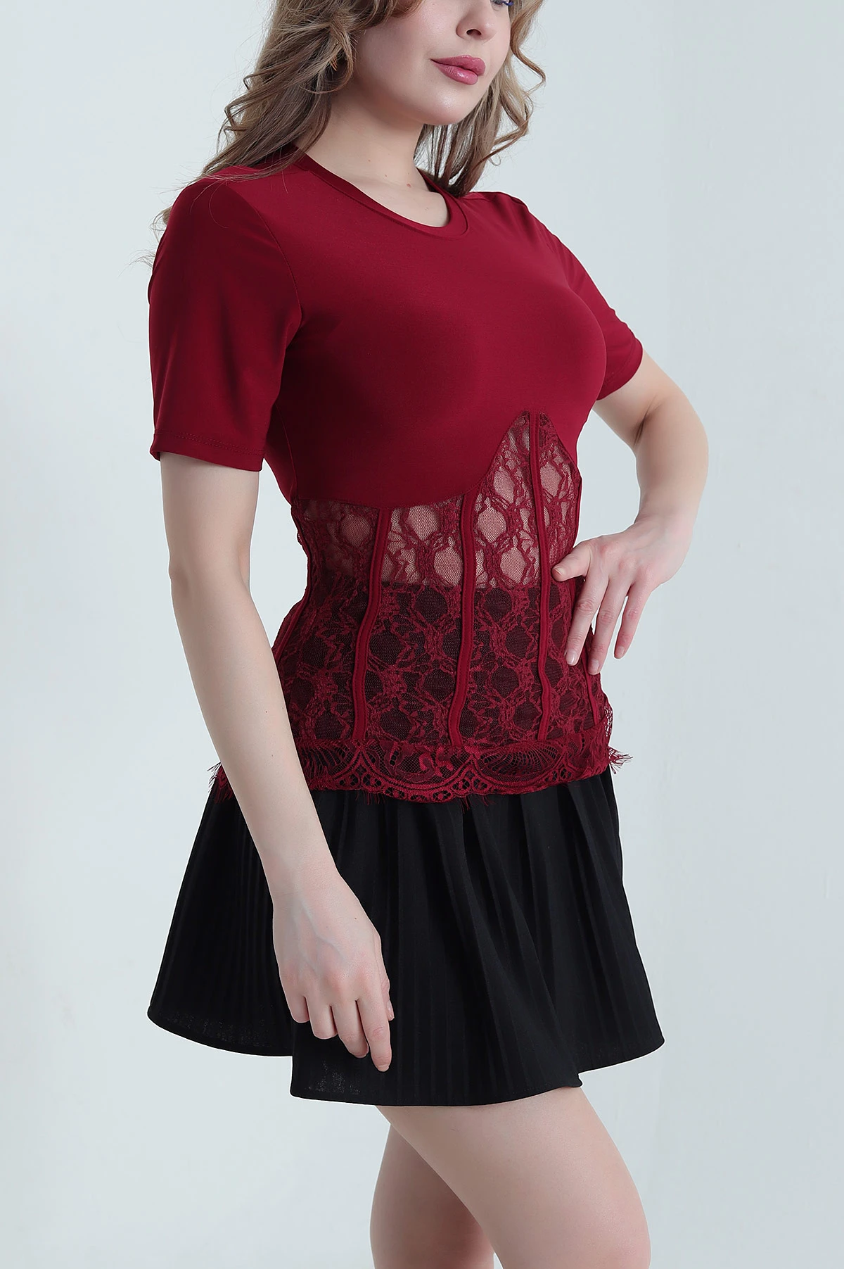 Bordo Dantelli Sandy Kadın Bluz 441547