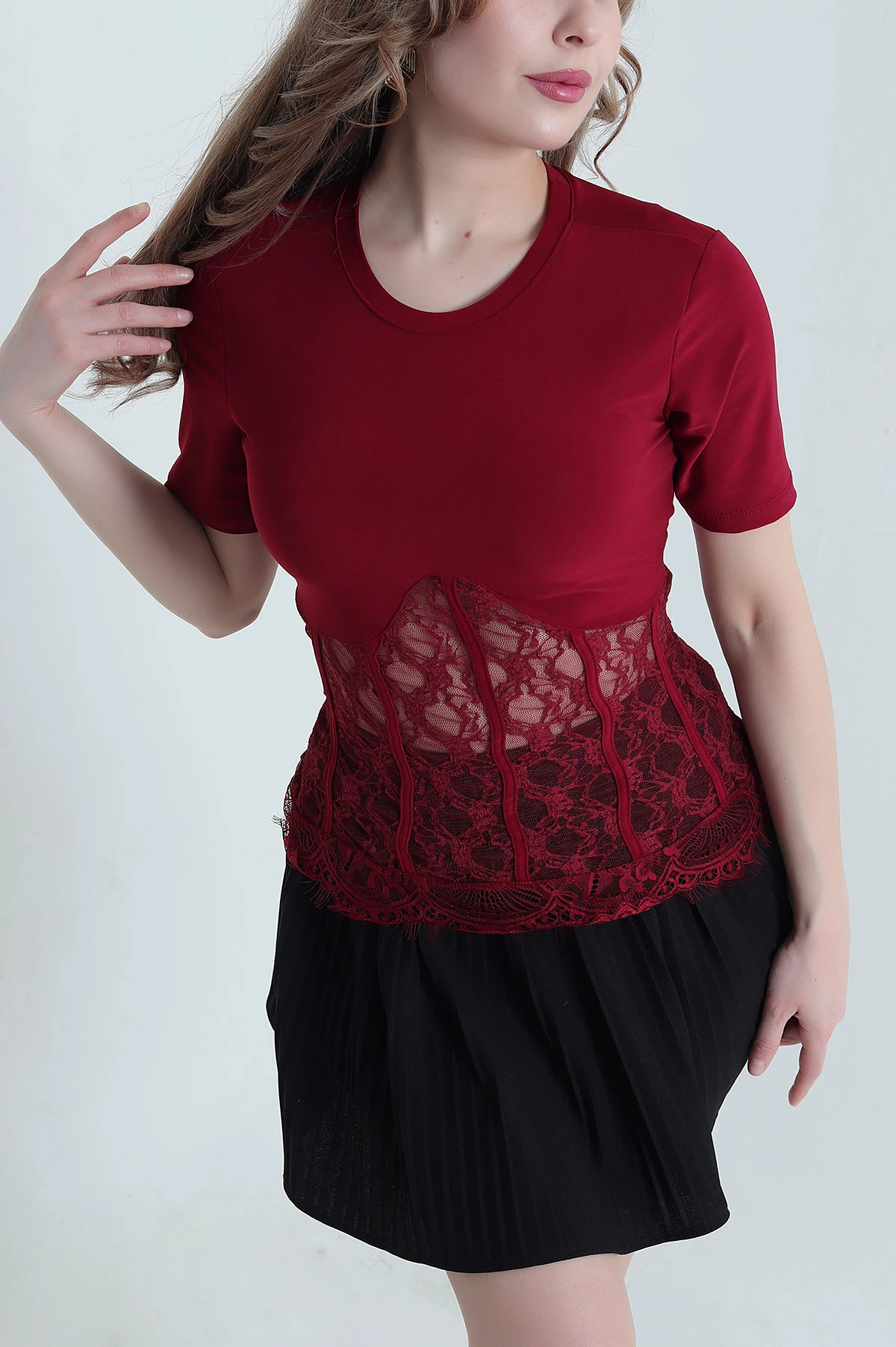 Bordo Dantelli Sandy Kadın Bluz 441547