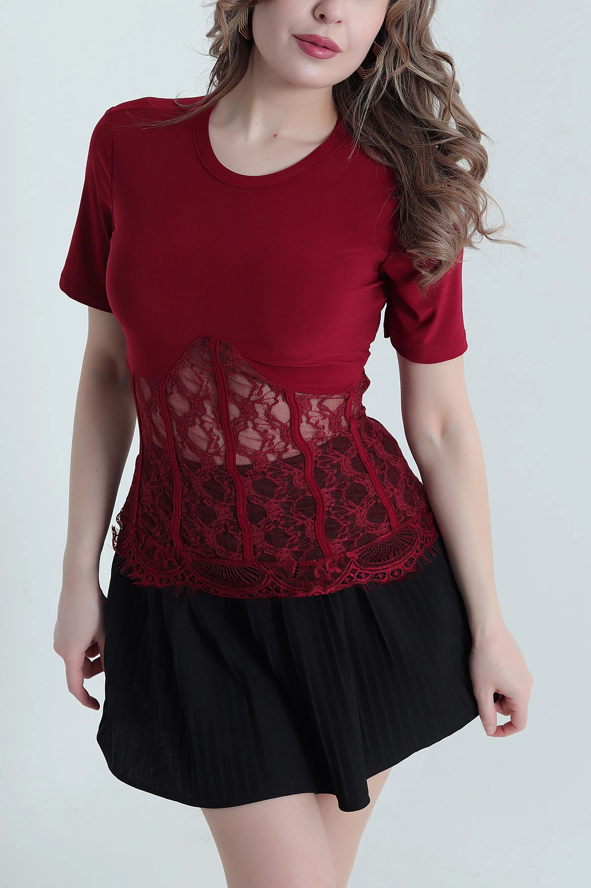 Bordo Dantelli Sandy Kadın Bluz 441547