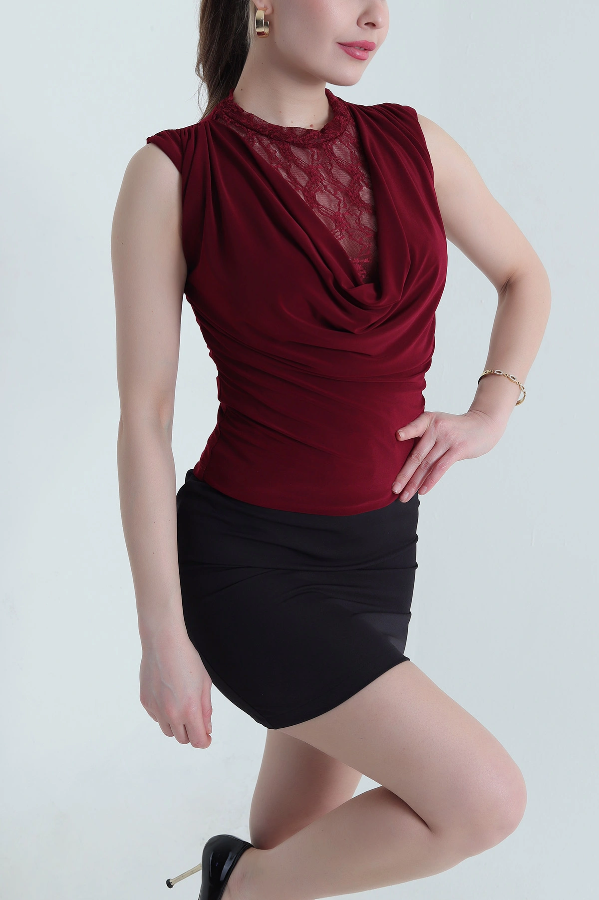 Bordo Dantelli Sandy Kadın Bluz 442594