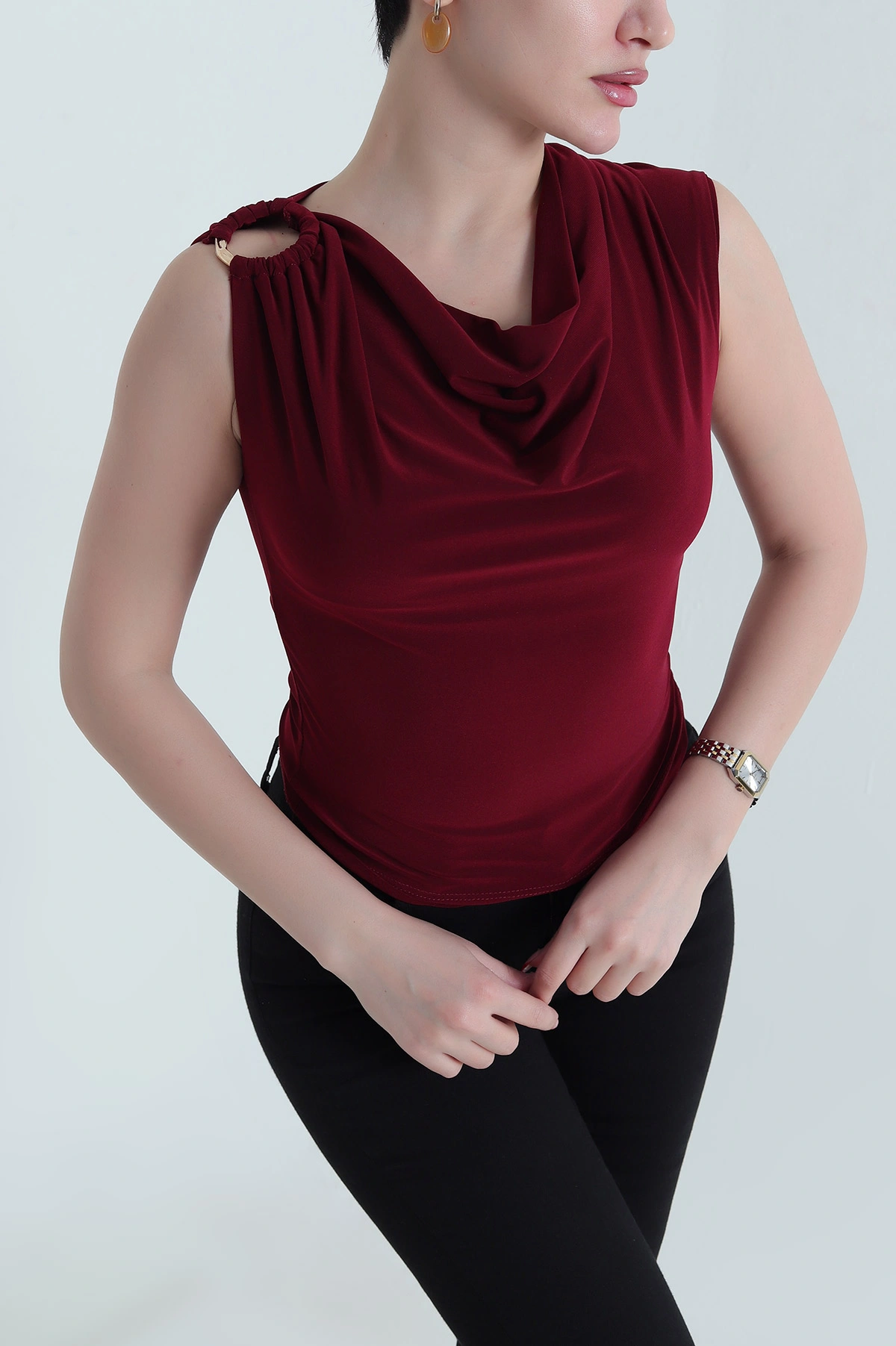 Bordo Degaje Yaka Sandy Kadın Bluz 441553