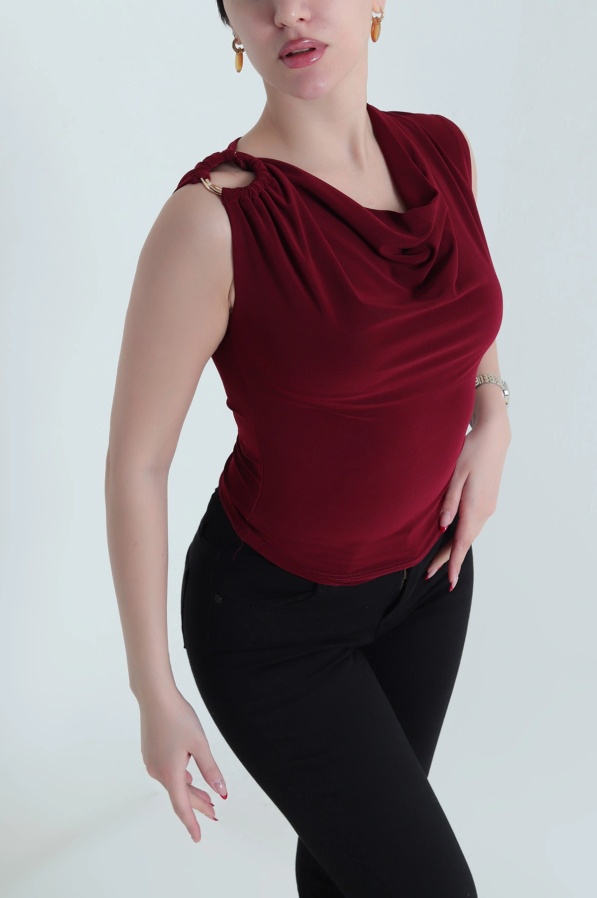 Bordo Degaje Yaka Sandy Kadın Bluz 441553