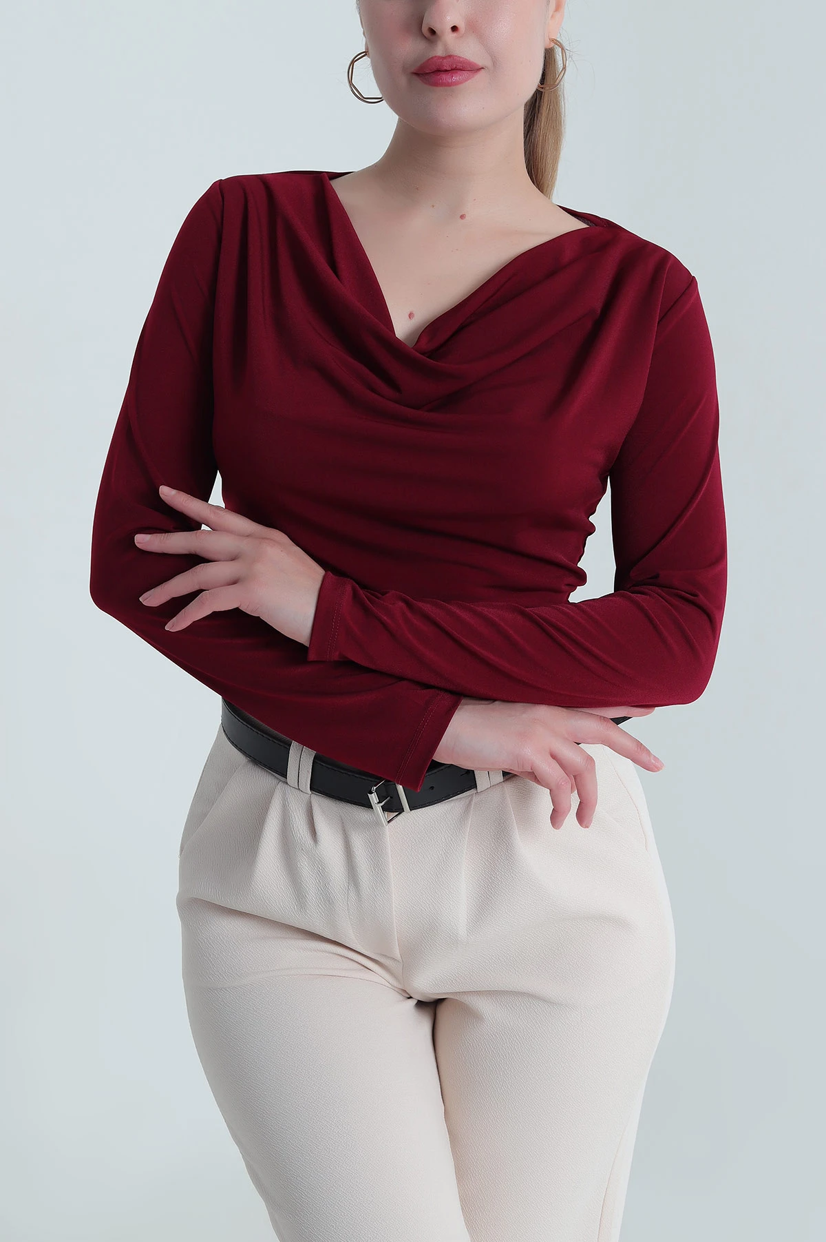 Bordo Degaje Yaka Sandy Kadın Bluz 484325