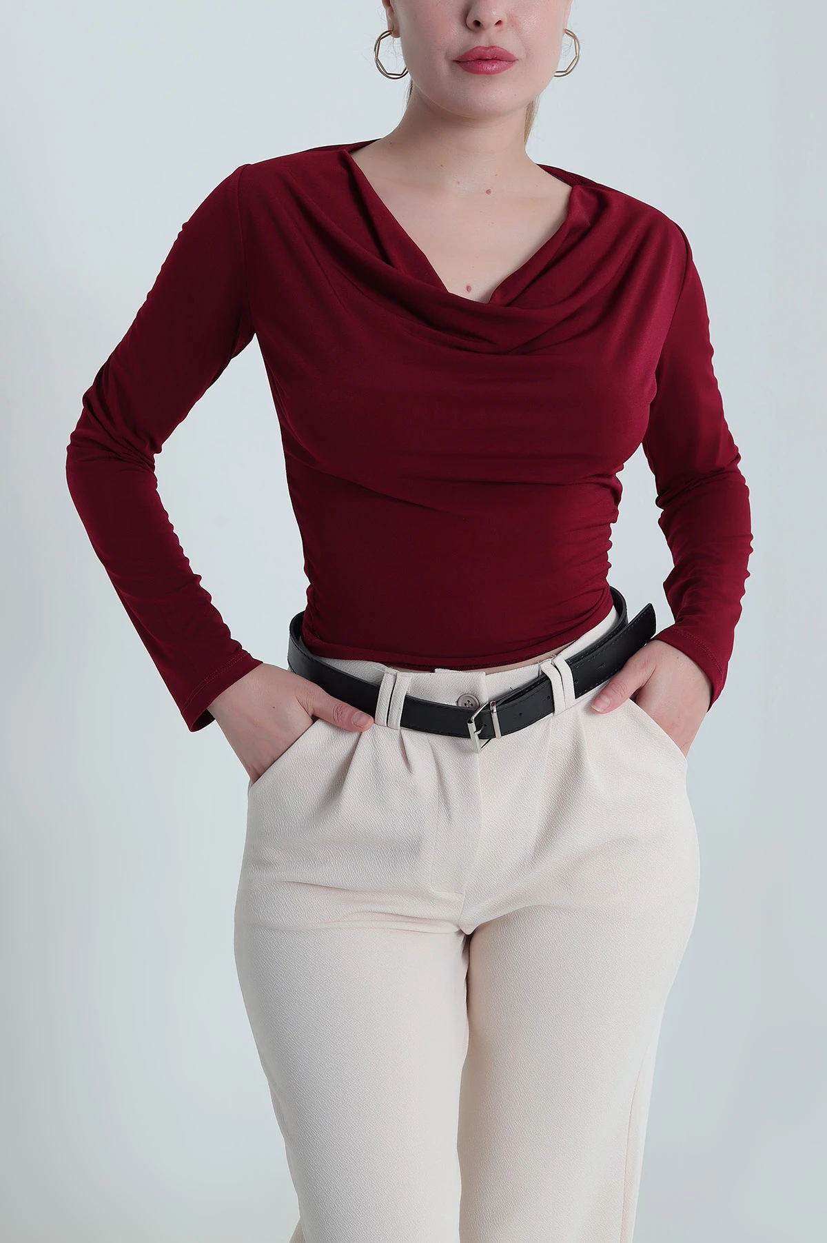 Bordo Degaje Yaka Sandy Kadın Bluz 484325