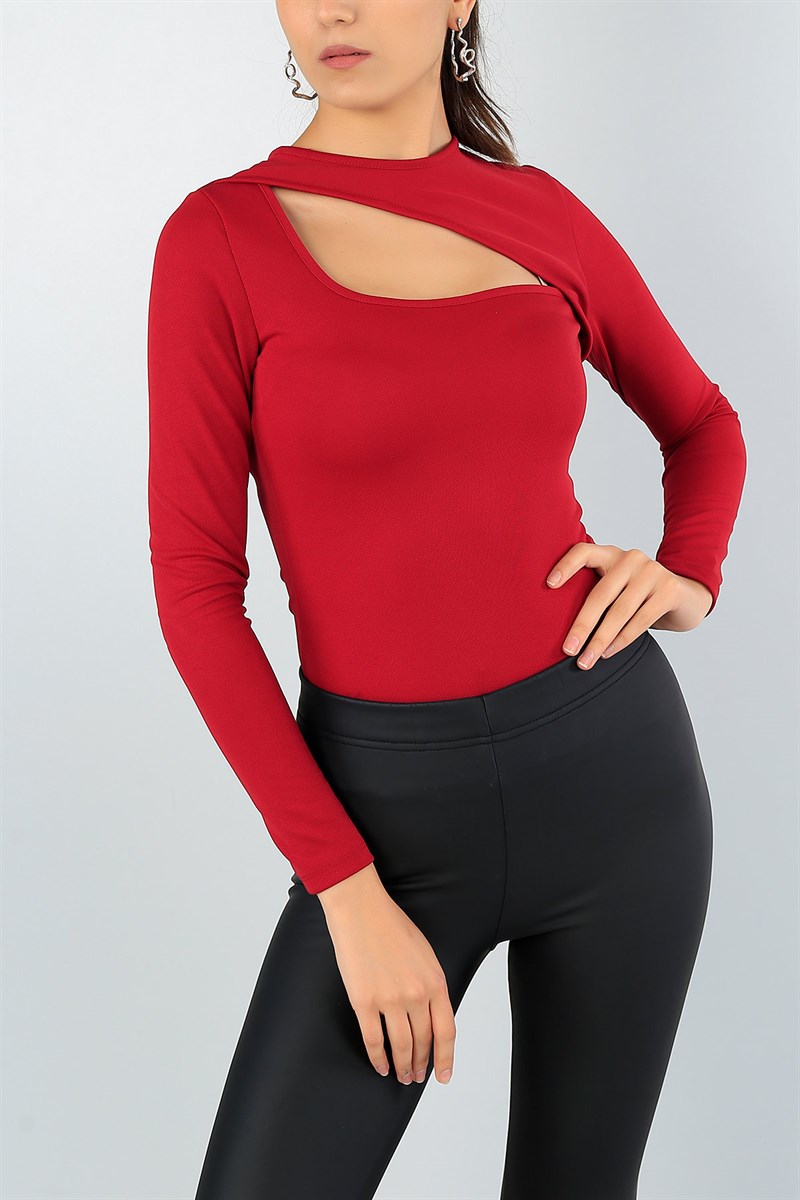 Bordo Dekolte Yaka Bluz 45420