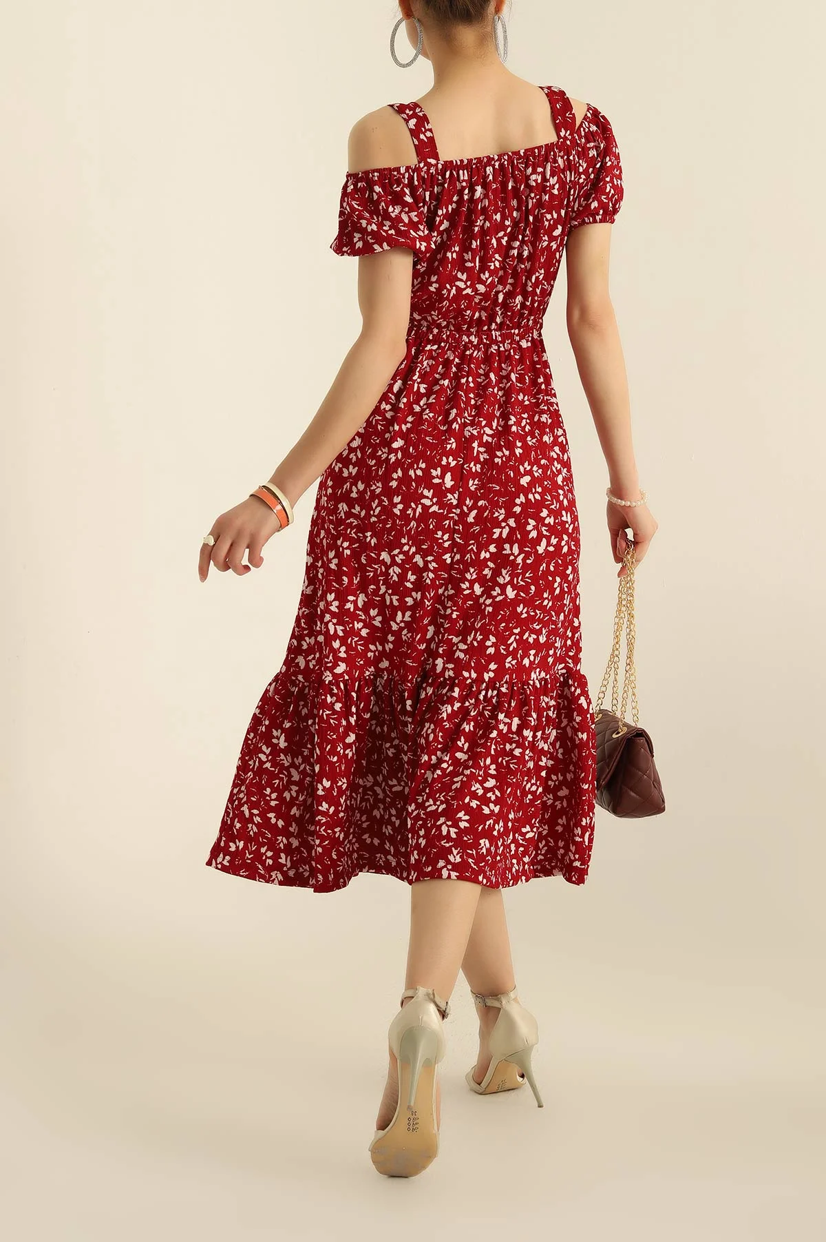 Bordo Desenli Seul Kumaş Elbise 278348