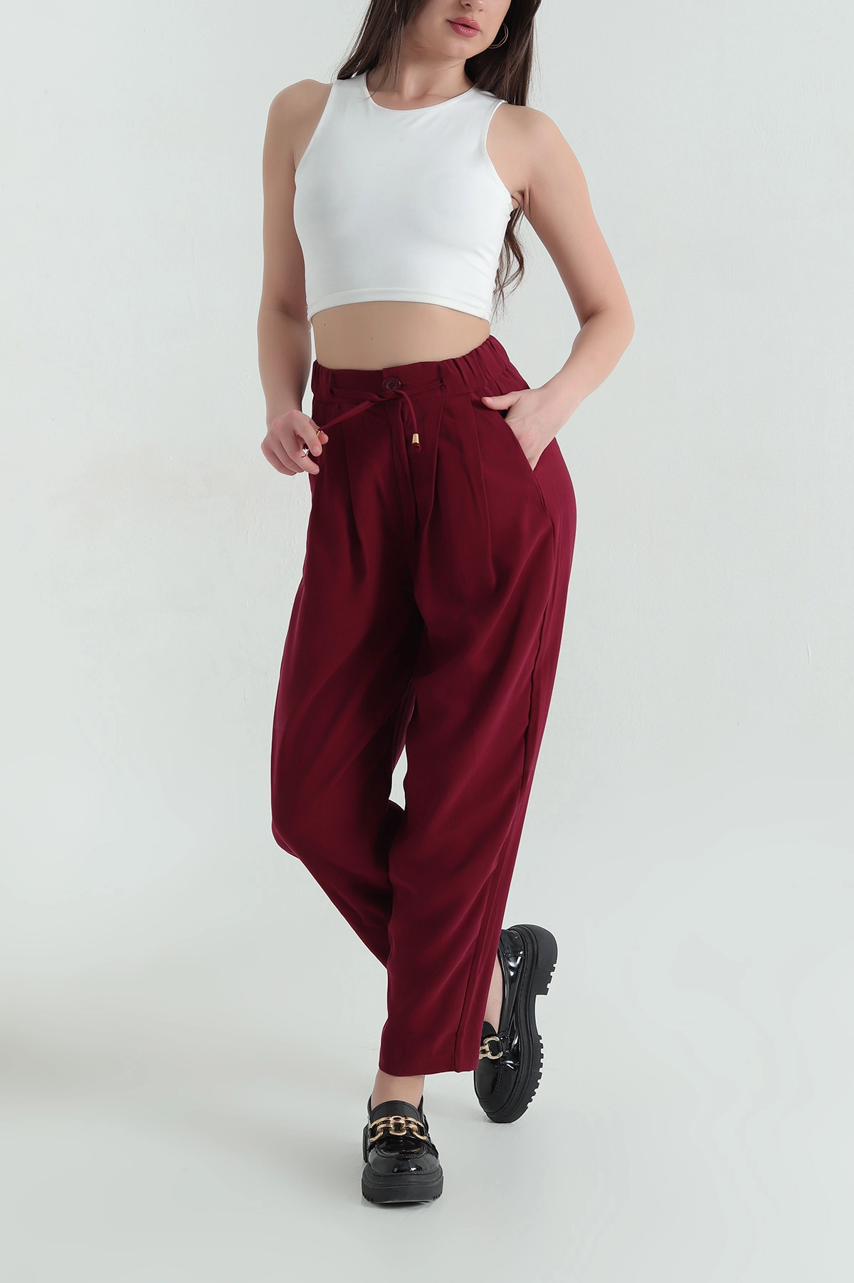 Bordo Diagonel Cupralı Kadın Pantolon 362923