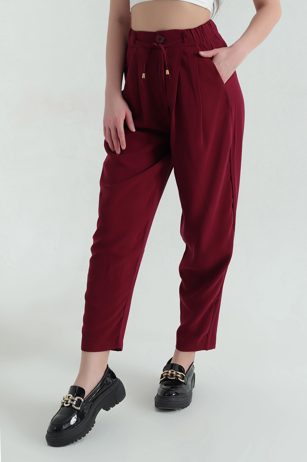 Bordo Diagonel Cupralı Kadın Pantolon 362923