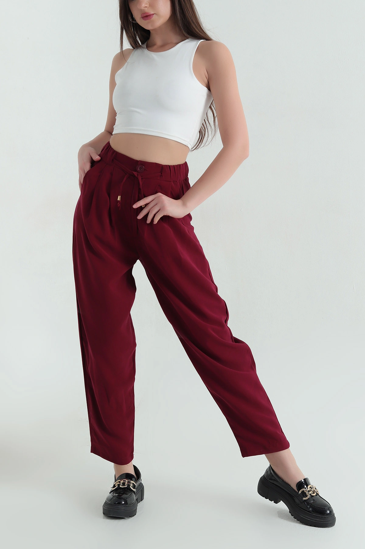 Bordo Diagonel Cupralı Kadın Pantolon 362923